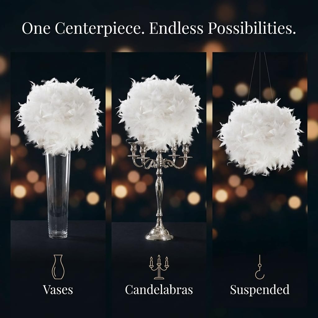 Anderson's White Feather Ball Wedding Decoration, 12 Inches - Image 6