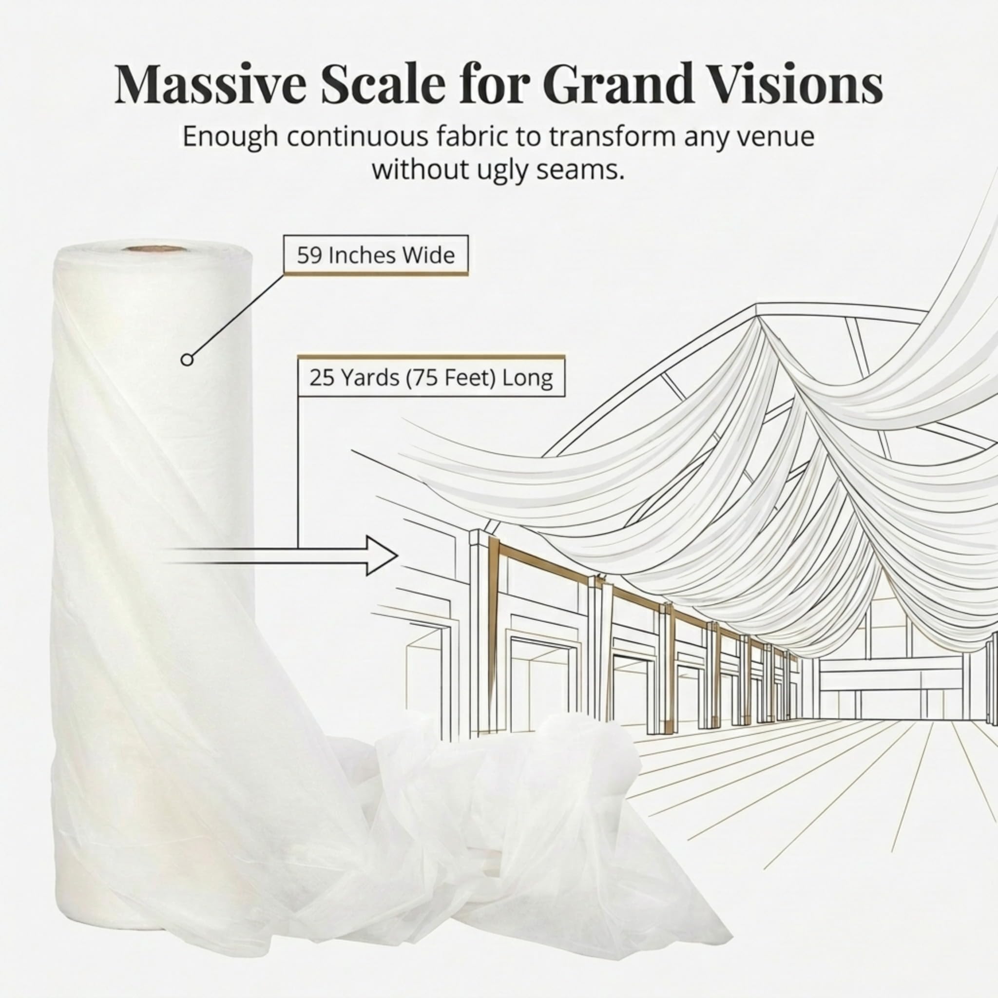 Anderson's White Gossamer Fabric Roll, 59 Inches x 25 Yards, Sheer Fabric for Wedding Decorations, Baby Shower, Gender Reveal, Prom, Homecoming, Event Photo Backdrops, Drapes - Image 2