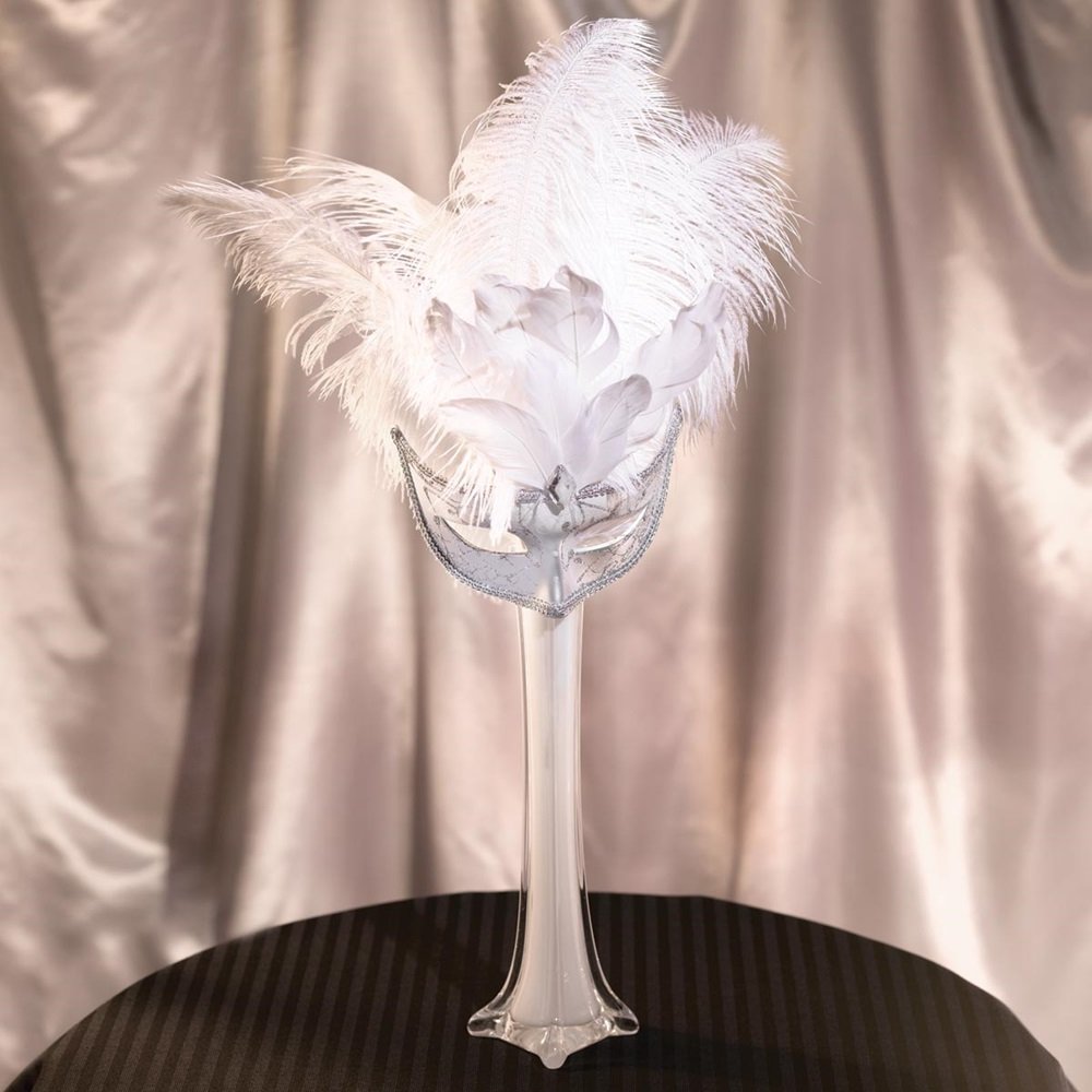 Anderson's White Masquerade Party Centerpiece with White Glass Vase