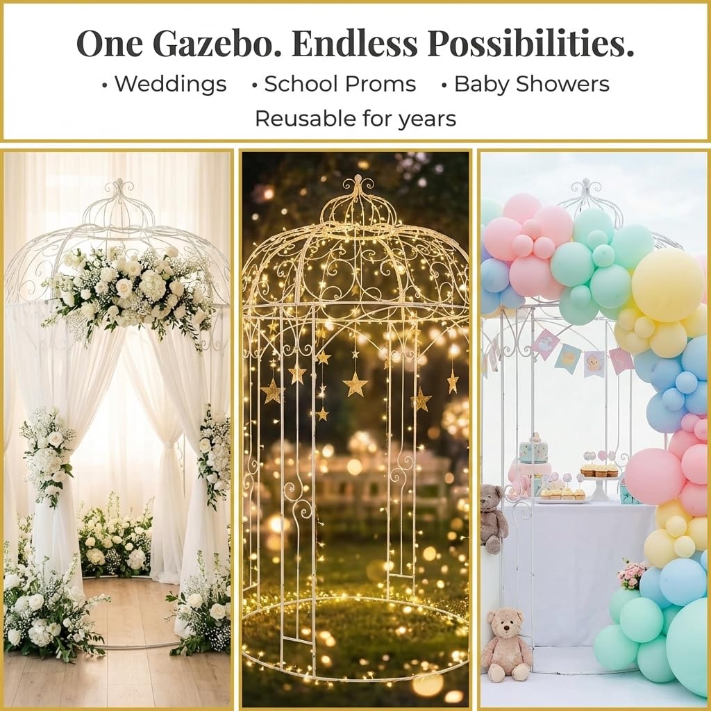 Anderson's White Metal Gazebo, 8.5 Ft. x 5 Ft., Wedding Decoration Kit - Image 5