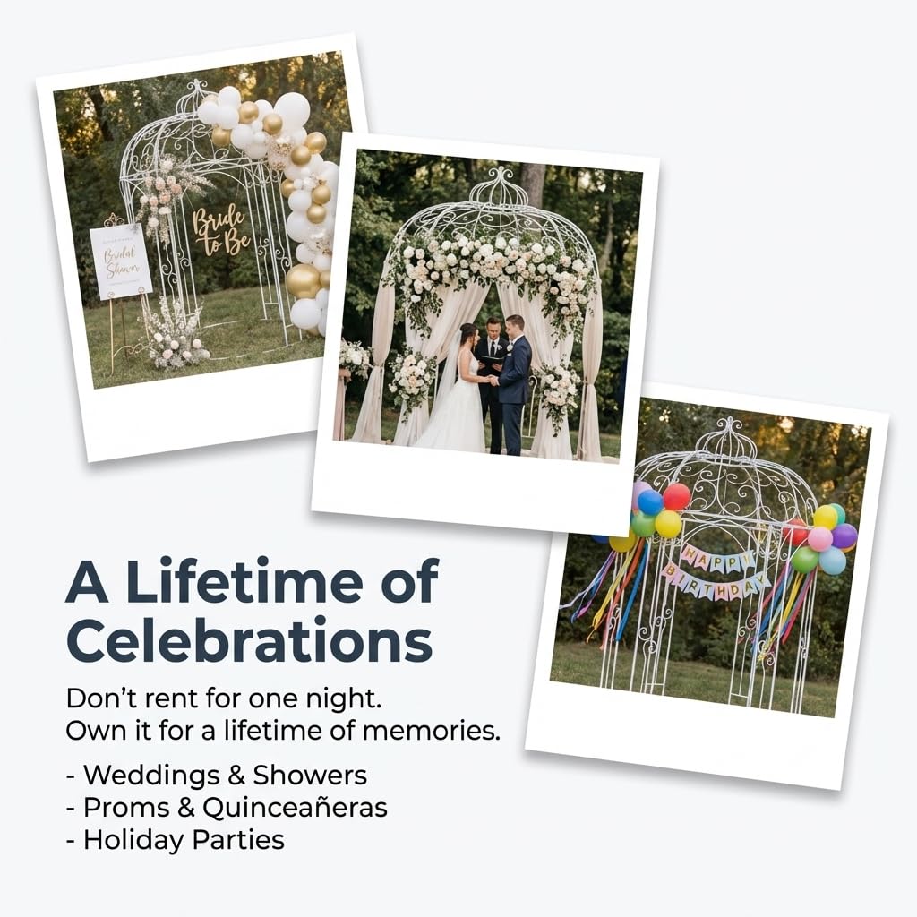 Anderson's White Metal Gazebo, 8.5 Ft. x 5 Ft., Wedding Decoration Kit - Image 8