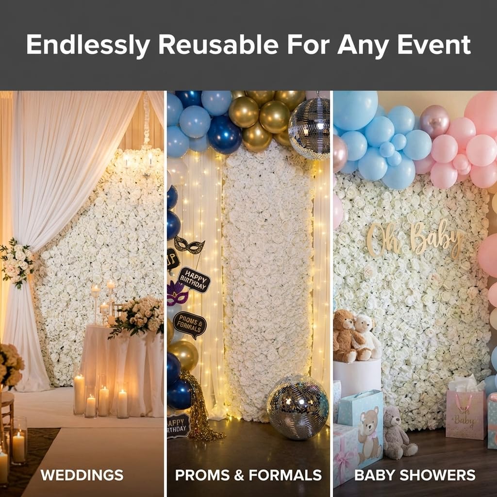 Anderson's White Roses Flower Wall Kit, Wedding Photo Backdrop, Floral Decoration, Reusable Décor - Image 6