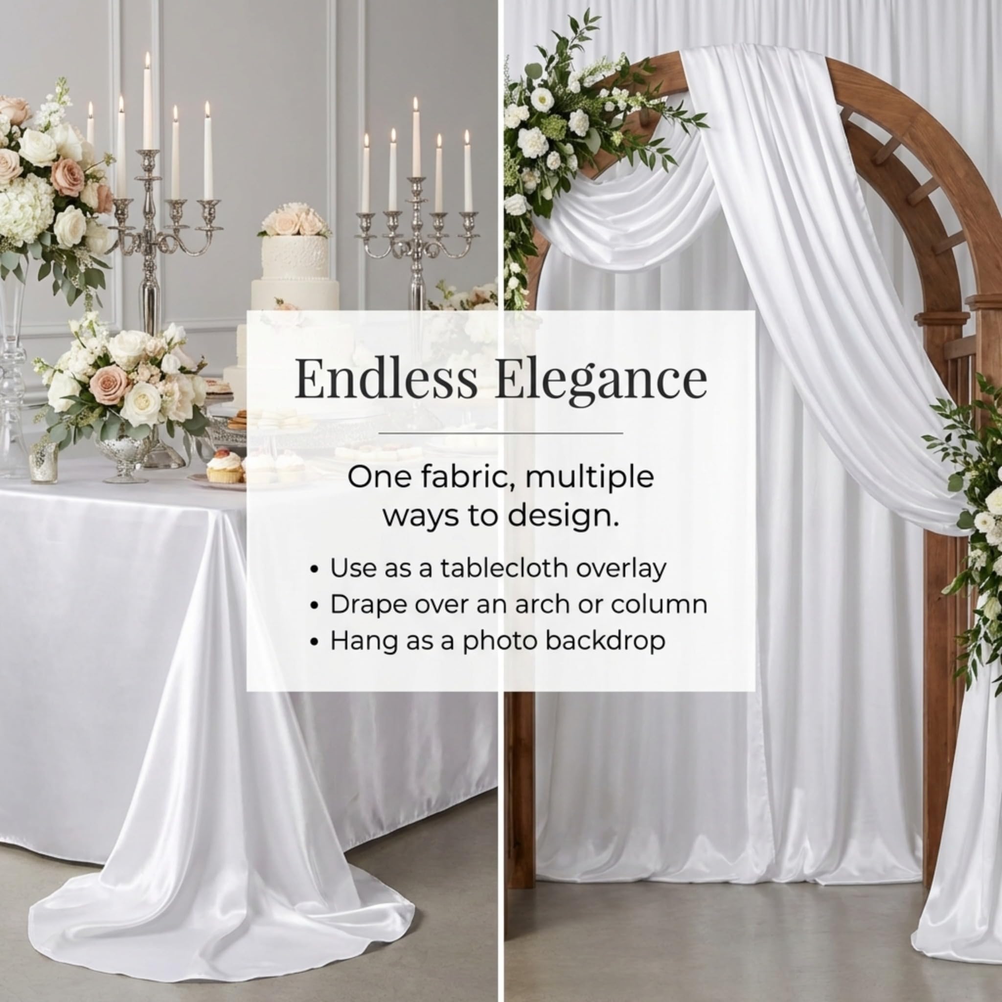 Anderson's White Satin Square Table Cover, 72 Inches, Wedding Tablecloths - Image 5