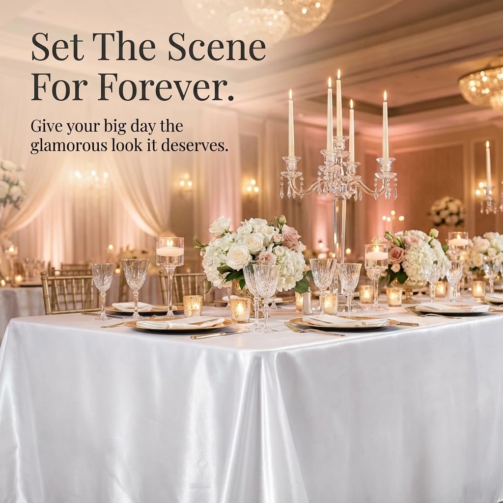 Anderson's White Satin Square Table Cover, 72 Inches, Wedding Tablecloths - Image 6