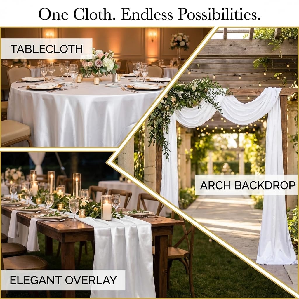 Anderson's White Satin Square Table Cover, 72 Inches, Wedding Tablecloths - Image 7