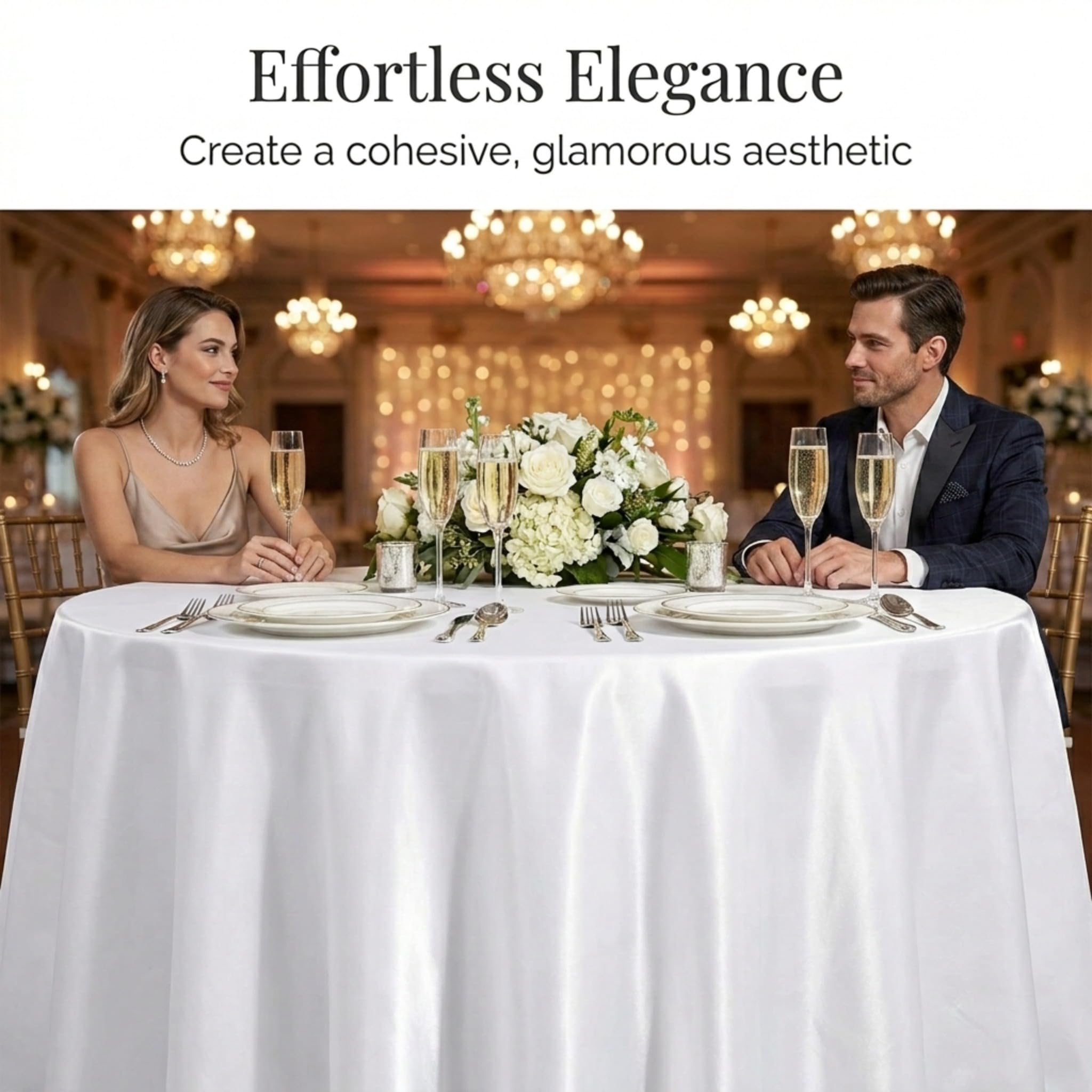 Anderson's White Satin Square Table Cover, 72 Inches, Wedding Tablecloths - Image 8