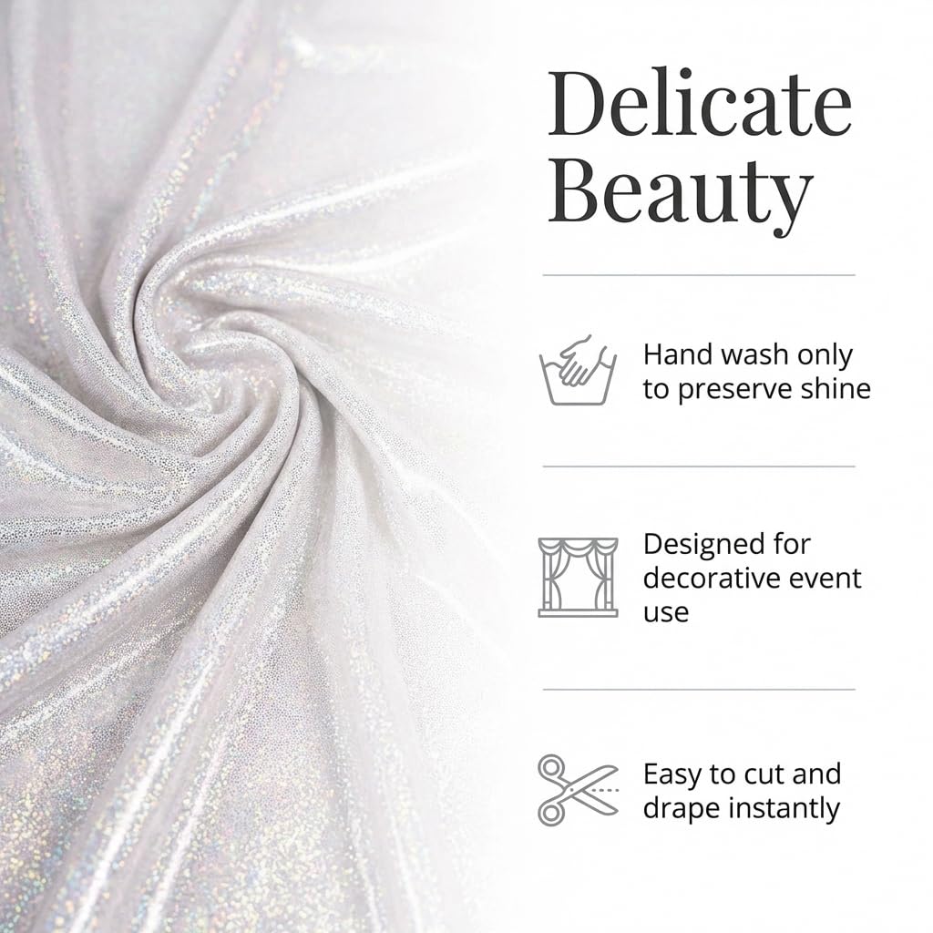 Anderson's White/Silver Glitter Dust Fabric Roll, 51 Inches x 10 Yards, Decorative Wedding Fabric for Wedding Reception, Baby Shower, Gender Reveal, Prom, Homecoming, Tables, Party - Image 5