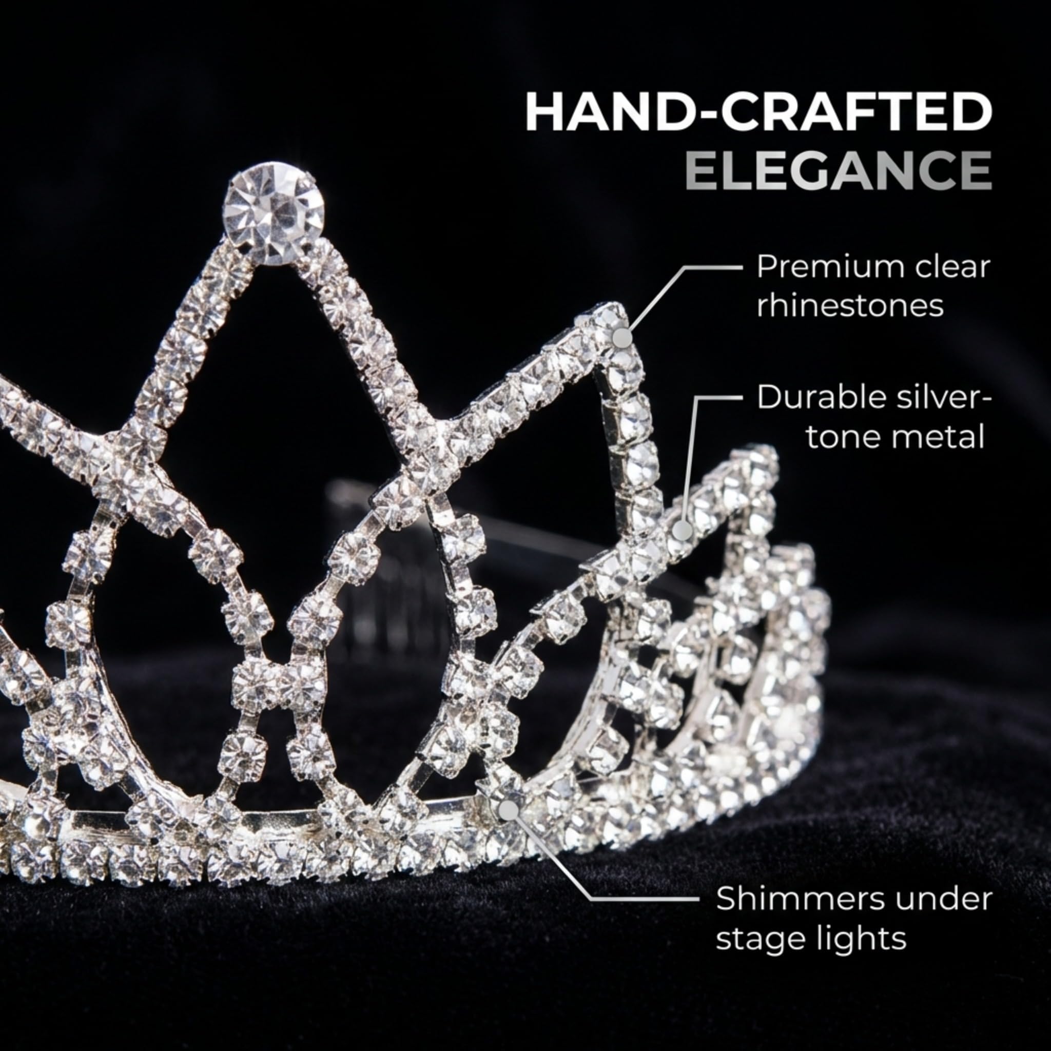 Anderson’s Wilhelmina Rhinestone Tiara, 2 Inch Silver‑Tone Metal Crown with Clear Faux Diamonds for Weddings, Proms, Homecomings, Pageants, Sweet 16s, Quinceañeras, Theater Productions, Cosplay, and Formal Celebrations - Image 6