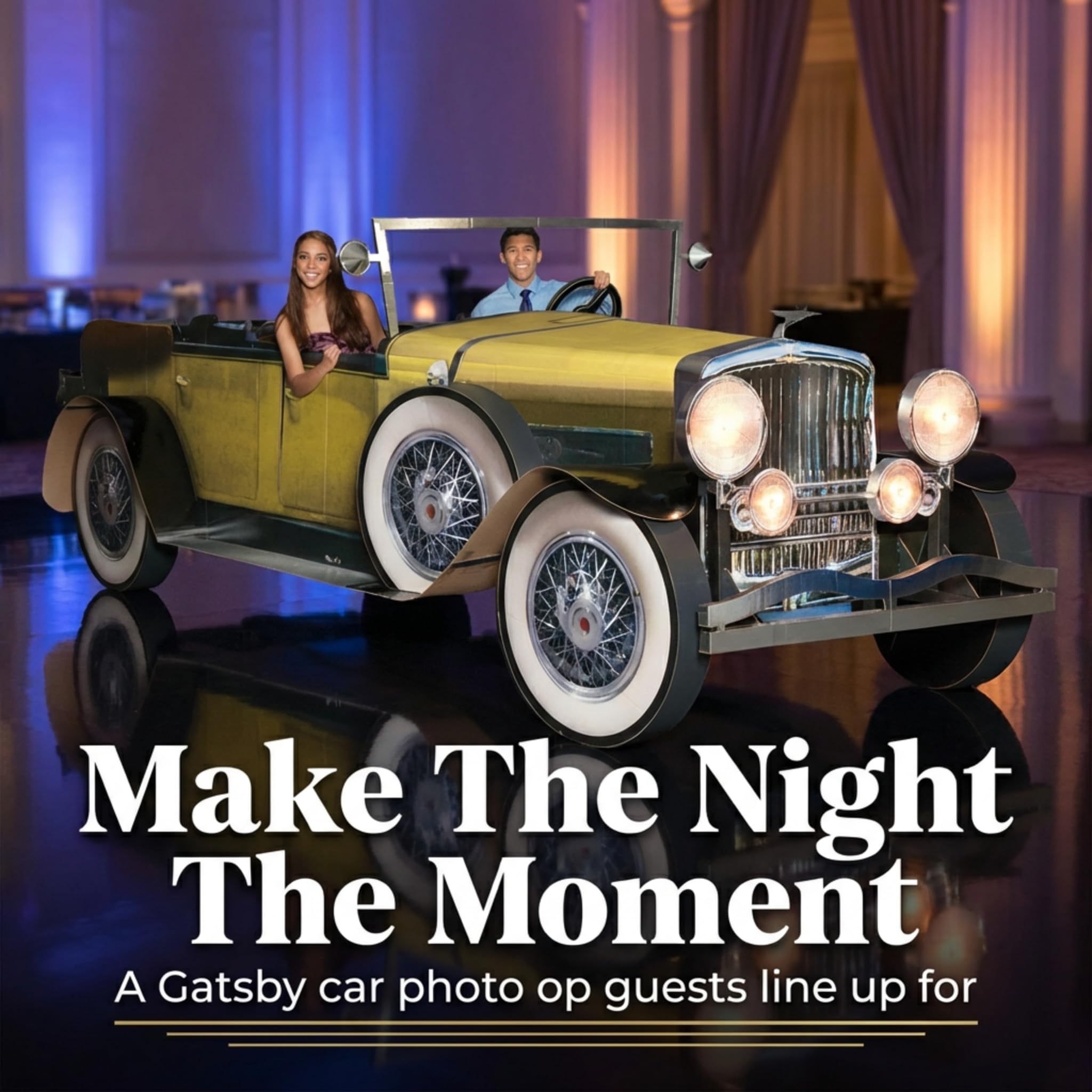 Anderson's Yellow Gatsby Car Photo Prop, Real Working Headlights and Door - Image 2