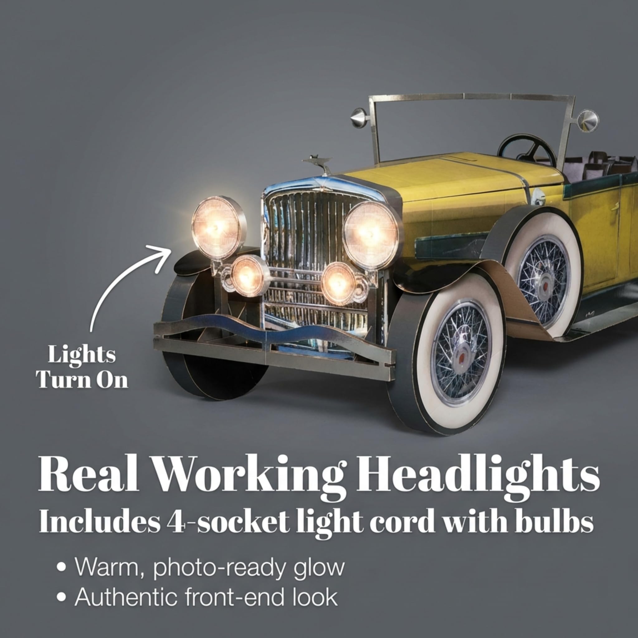 Anderson's Yellow Gatsby Car Photo Prop, Real Working Headlights and Door - Image 3