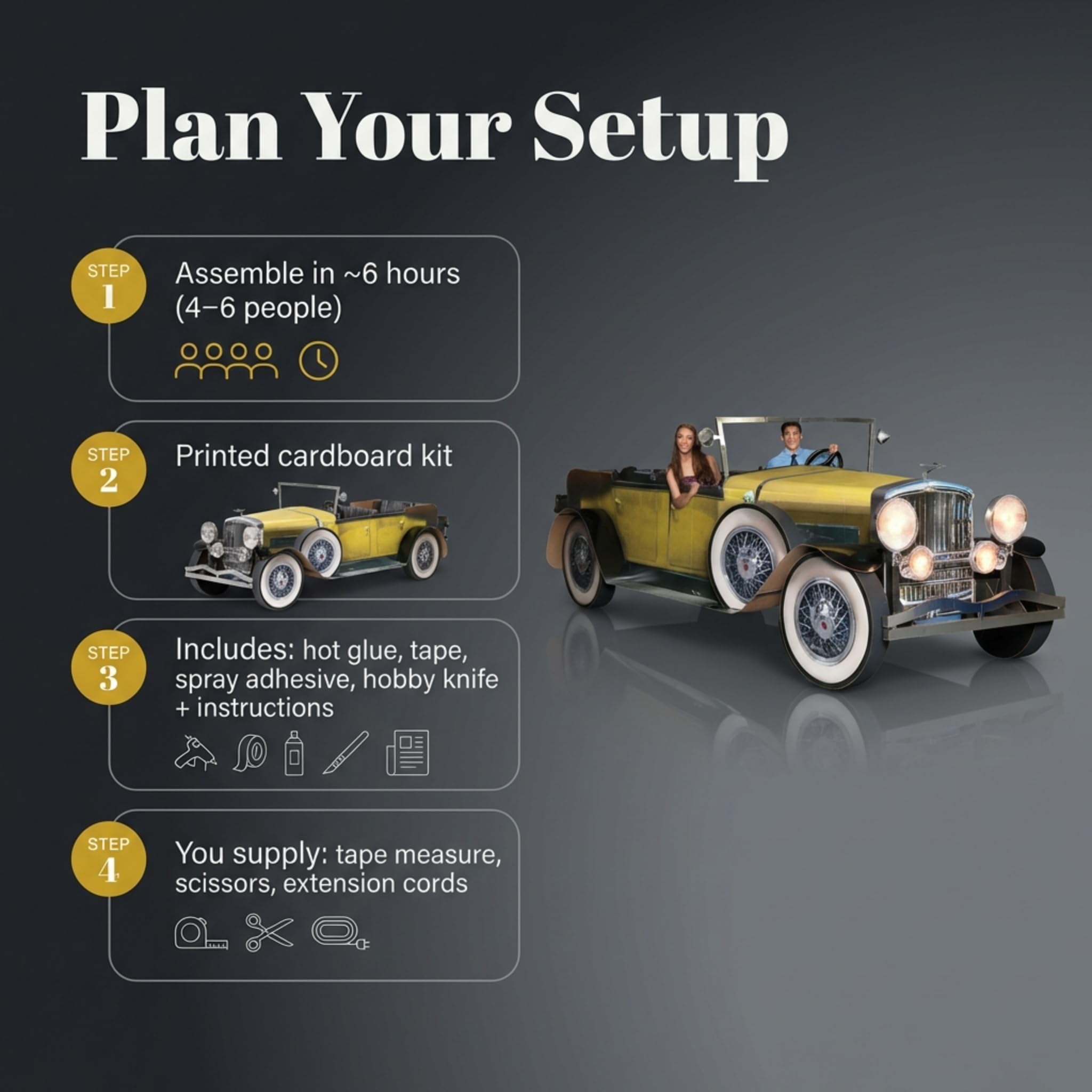 Anderson's Yellow Gatsby Car Photo Prop, Real Working Headlights and Door - Image 9