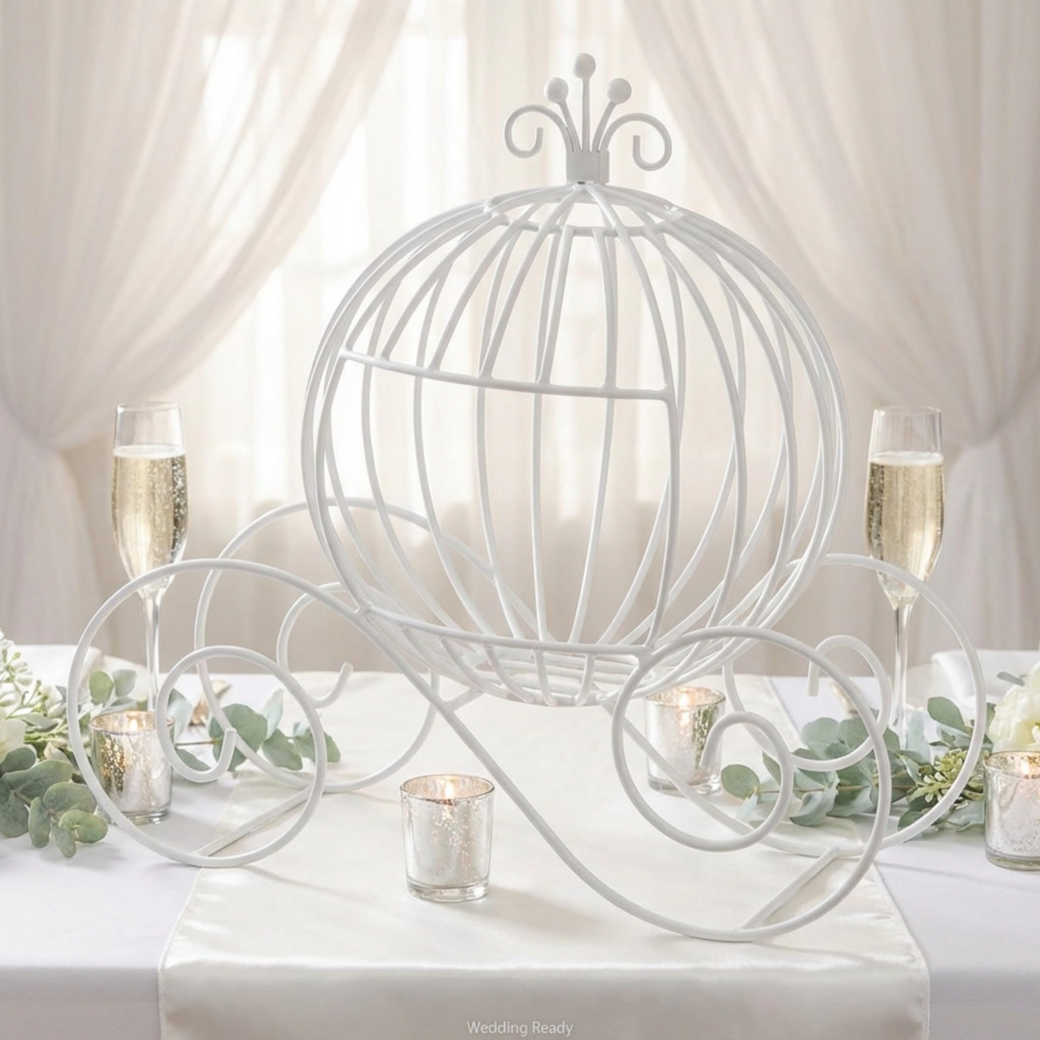 Andersons White Wire Cinderella Coach Centerpiece, Elegant Fairy Tale Wedding, Bridal Shower, Prom, Quinceañera, Anniversary, Sweet 16, Baby Shower, Engagement Party, Gala, Festival Décor, 13.65" - Image 3
