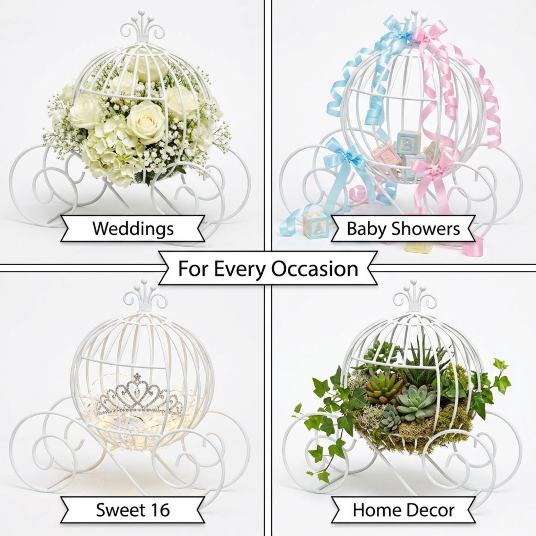 Andersons White Wire Cinderella Coach Centerpiece, Elegant Fairy Tale Wedding, Bridal Shower, Prom, Quinceañera, Anniversary, Sweet 16, Baby Shower, Engagement Party, Gala, Festival Décor, 13.65" - Image 6