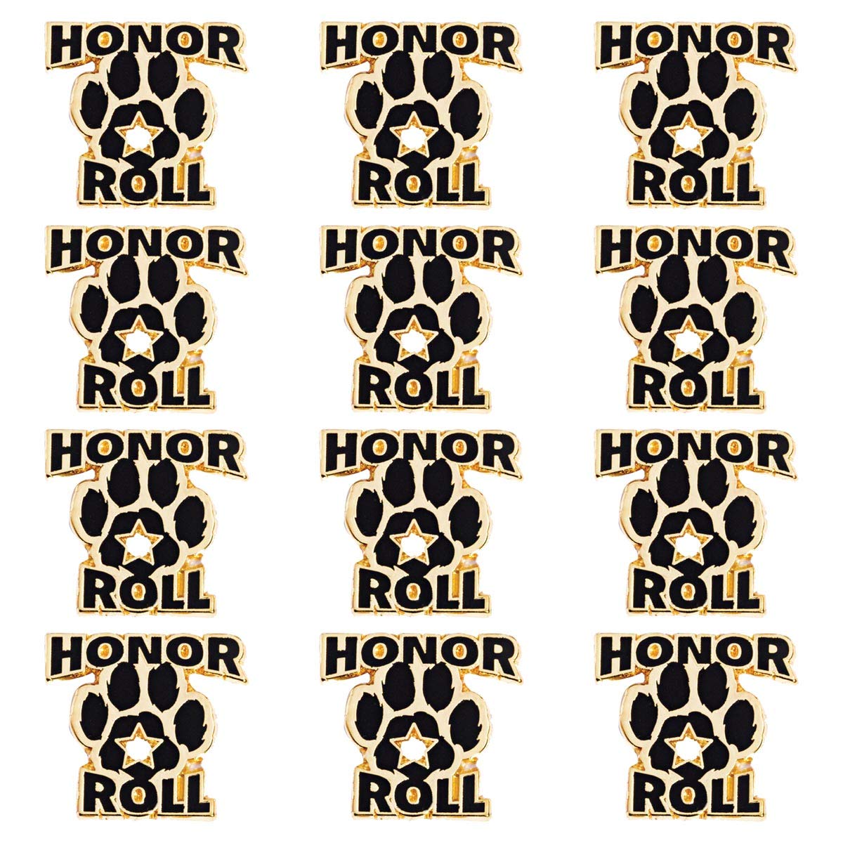 Black and Gold Paw and Star Honor Roll Award Pin, Pack of 1, 6 or 12