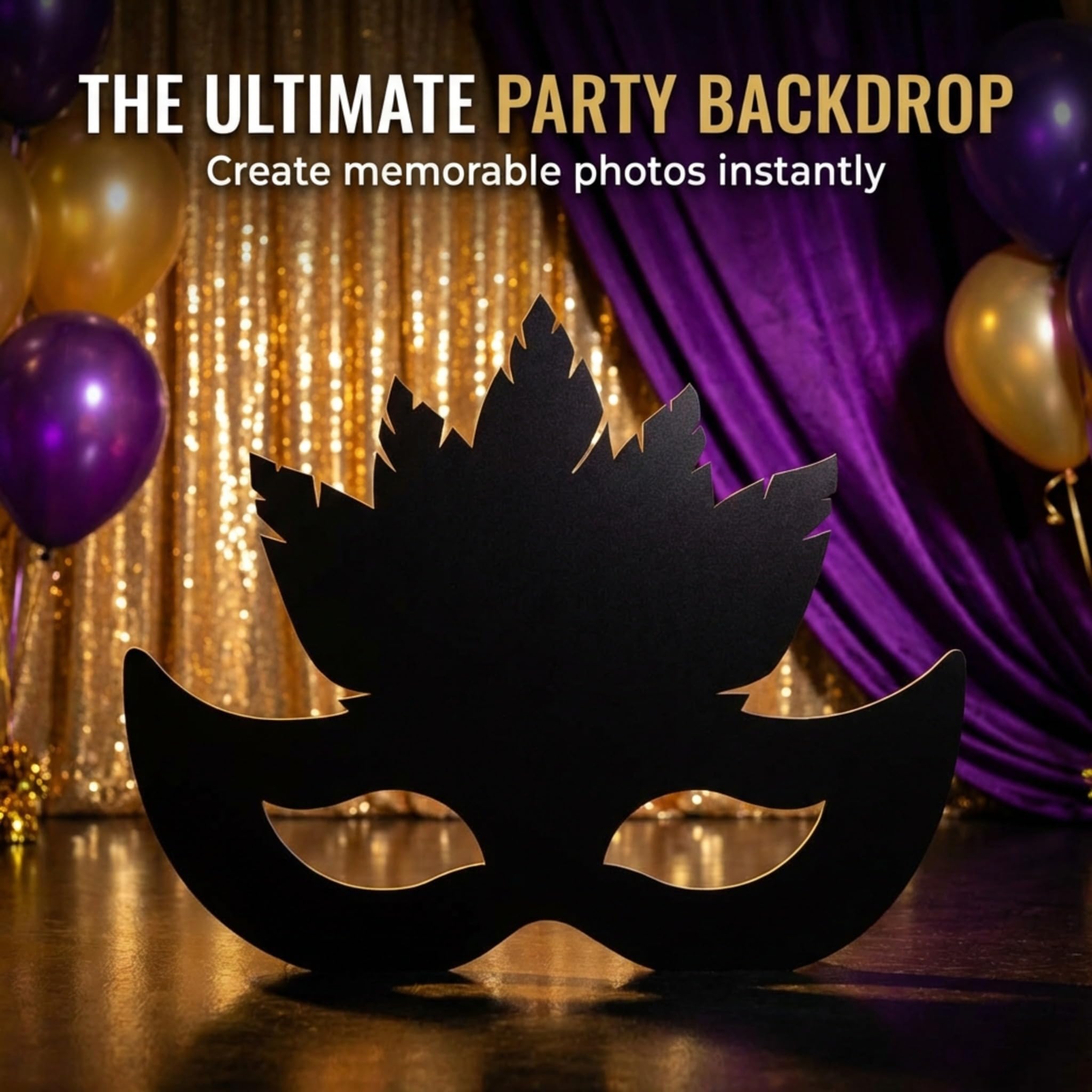 Black Feather Mask Cardboard Standup Party Decoration - Image 3