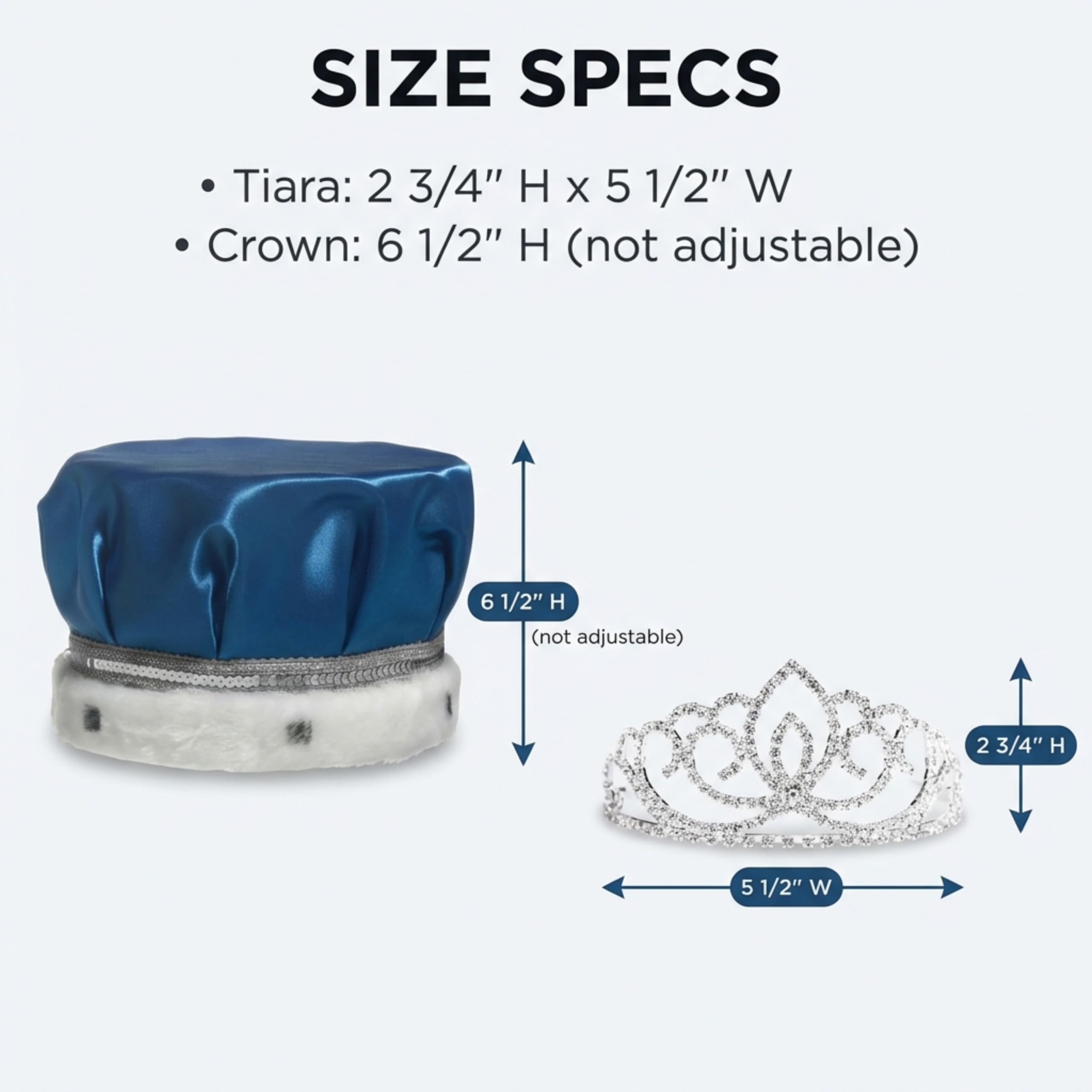 Blue Satin King Crown and Queen Tiara Royalty Set - Image 3