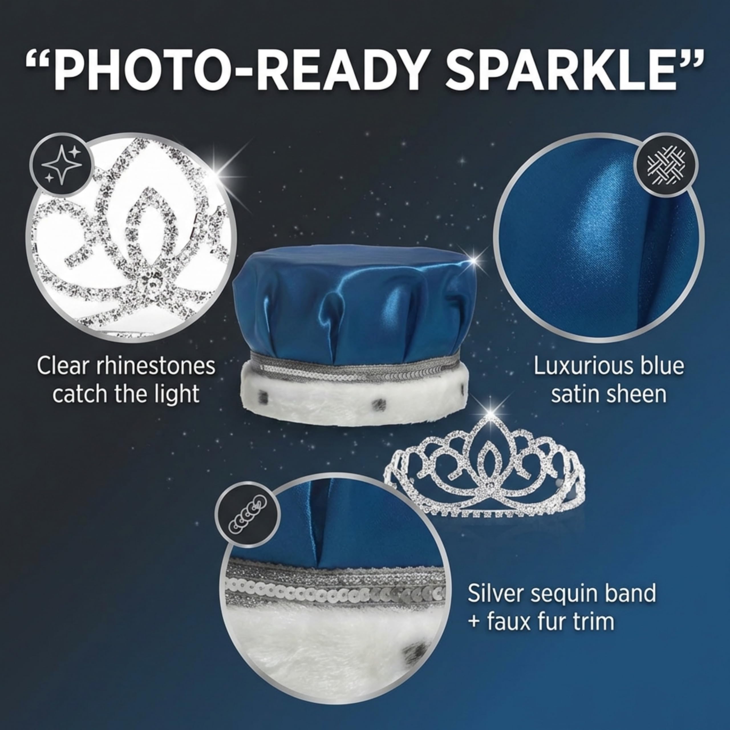 Blue Satin King Crown and Queen Tiara Royalty Set - Image 4