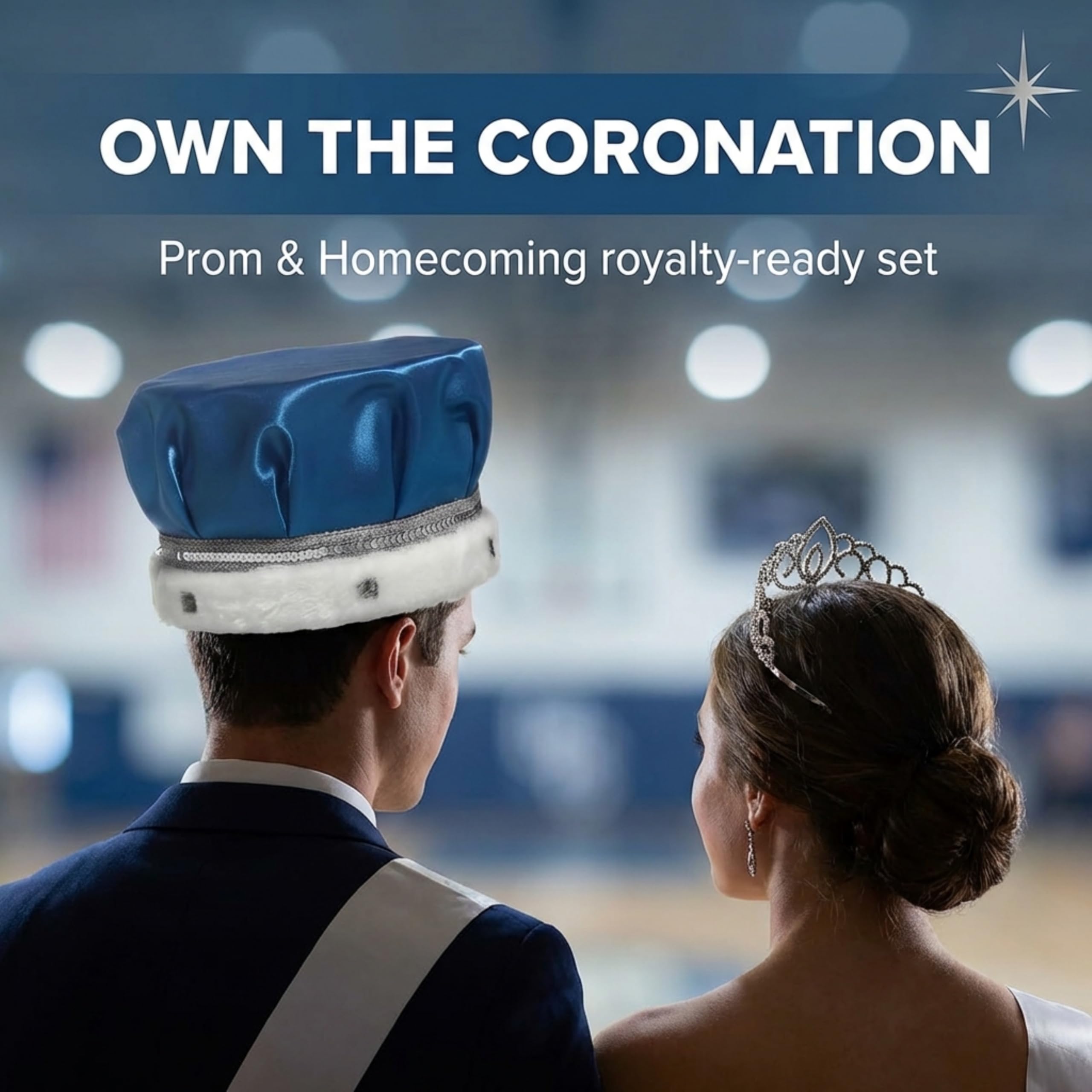 Blue Satin King Crown and Queen Tiara Royalty Set - Image 5