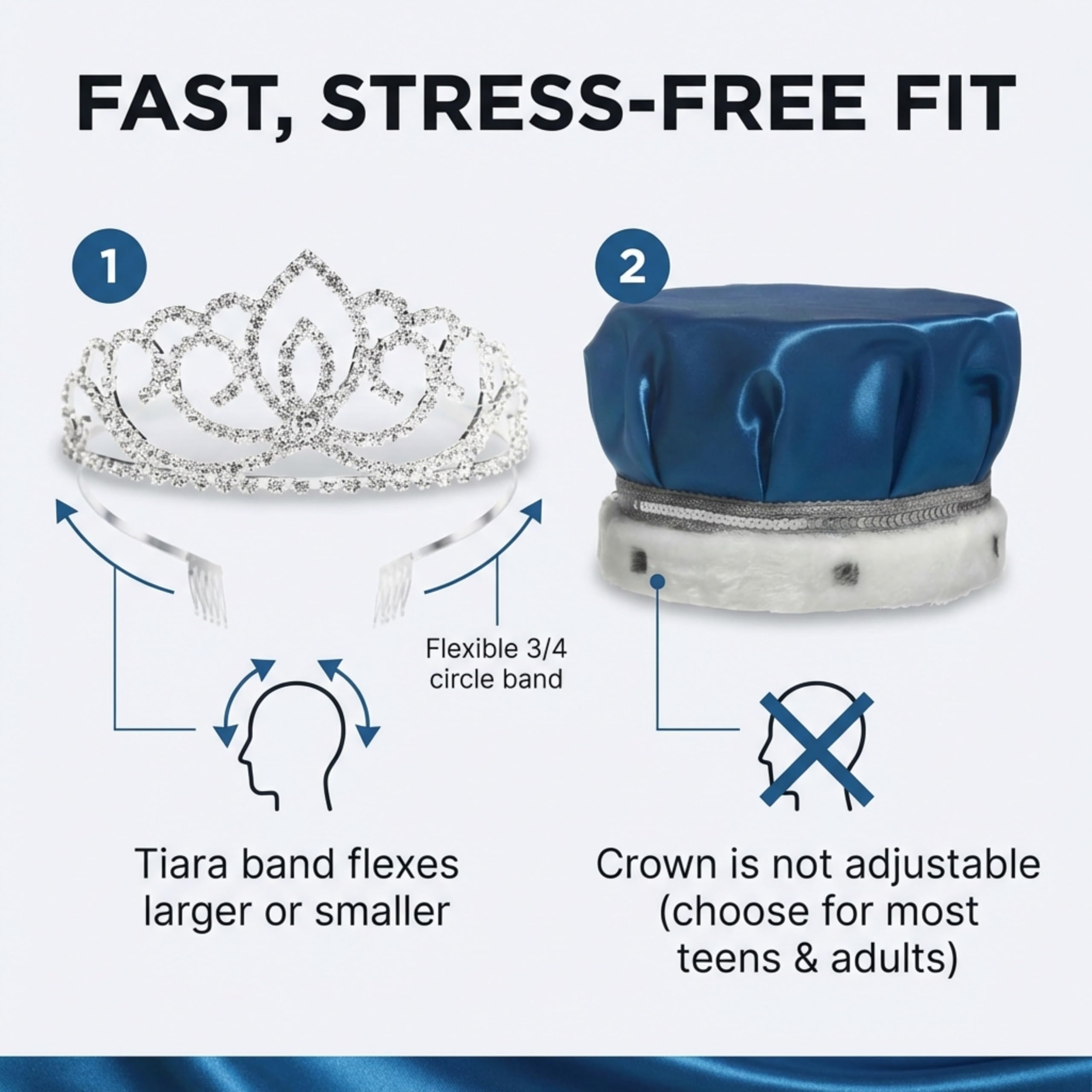 Blue Satin King Crown and Queen Tiara Royalty Set - Image 6