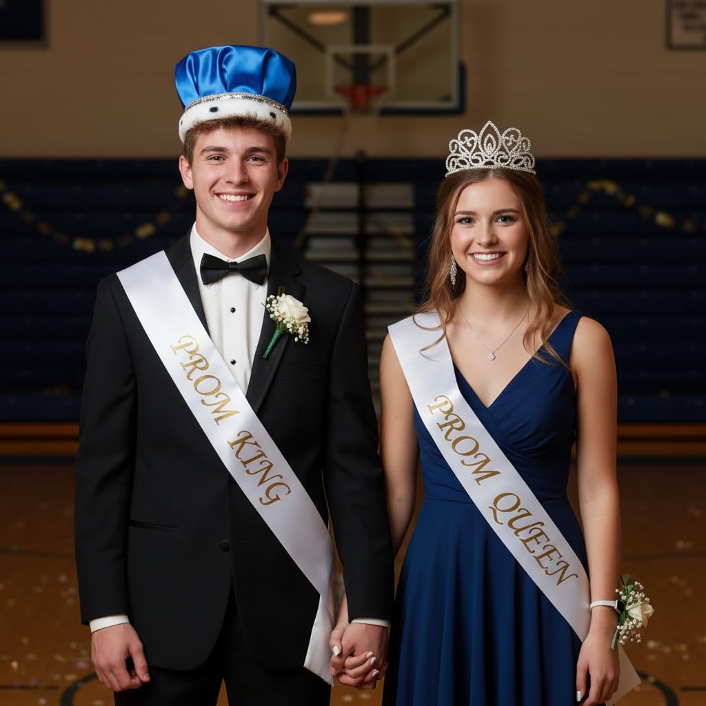 Blue Satin King Crown and Queen Tiara Royalty Set - Image 5