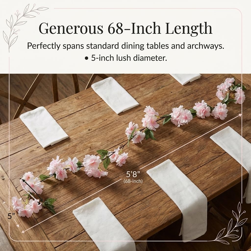Blush Pink Blossom Artificial Flower Garland - 68 inches - Image 3