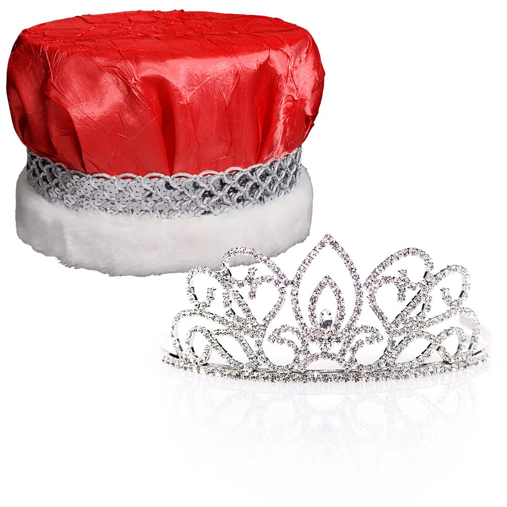 Crushed Satin King Crown and Adela Queen Tiara Royalty Set