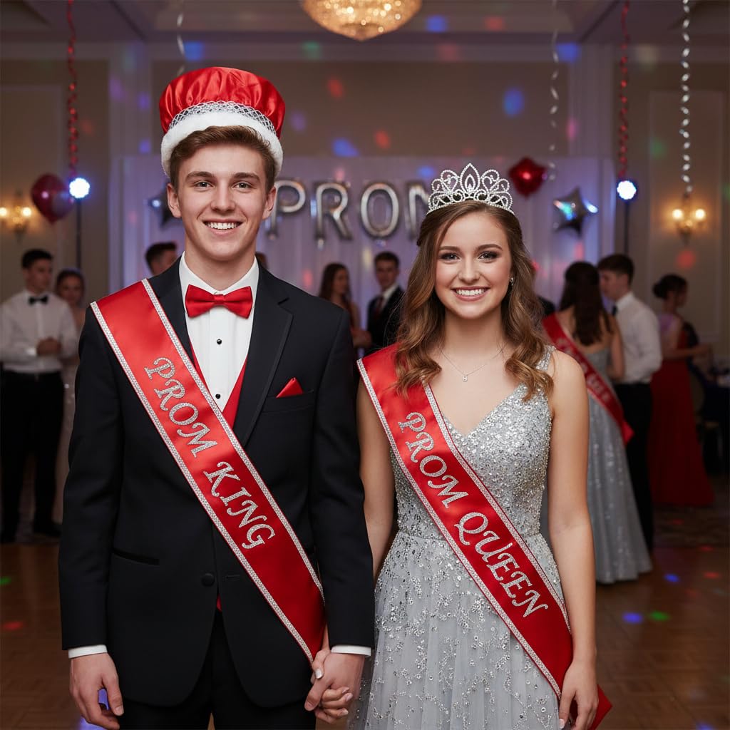Crushed Satin King Crown and Adela Queen Tiara Royalty Set - Image 3