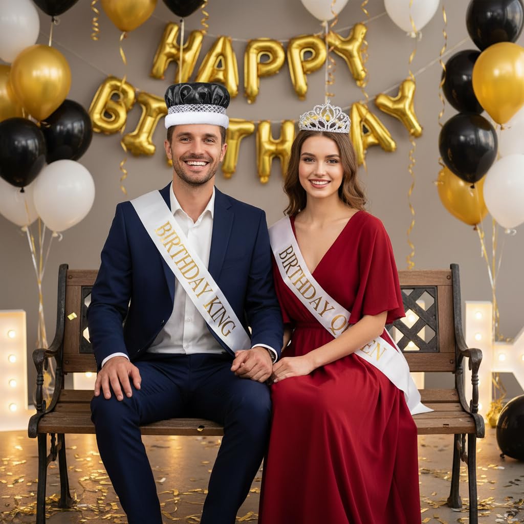 Crushed Satin King Crown and Mirabella Queen Tiara Royalty Set - Image 7
