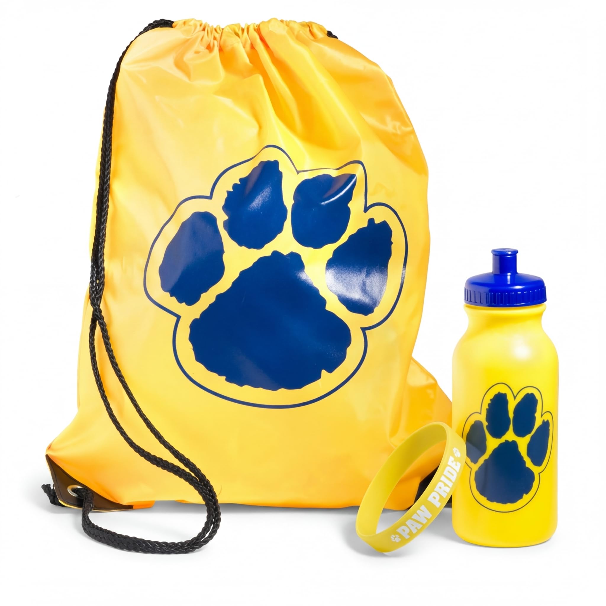 Gold/Blue Paw Accessories Set, Backpack, Water Bottle, Wristband