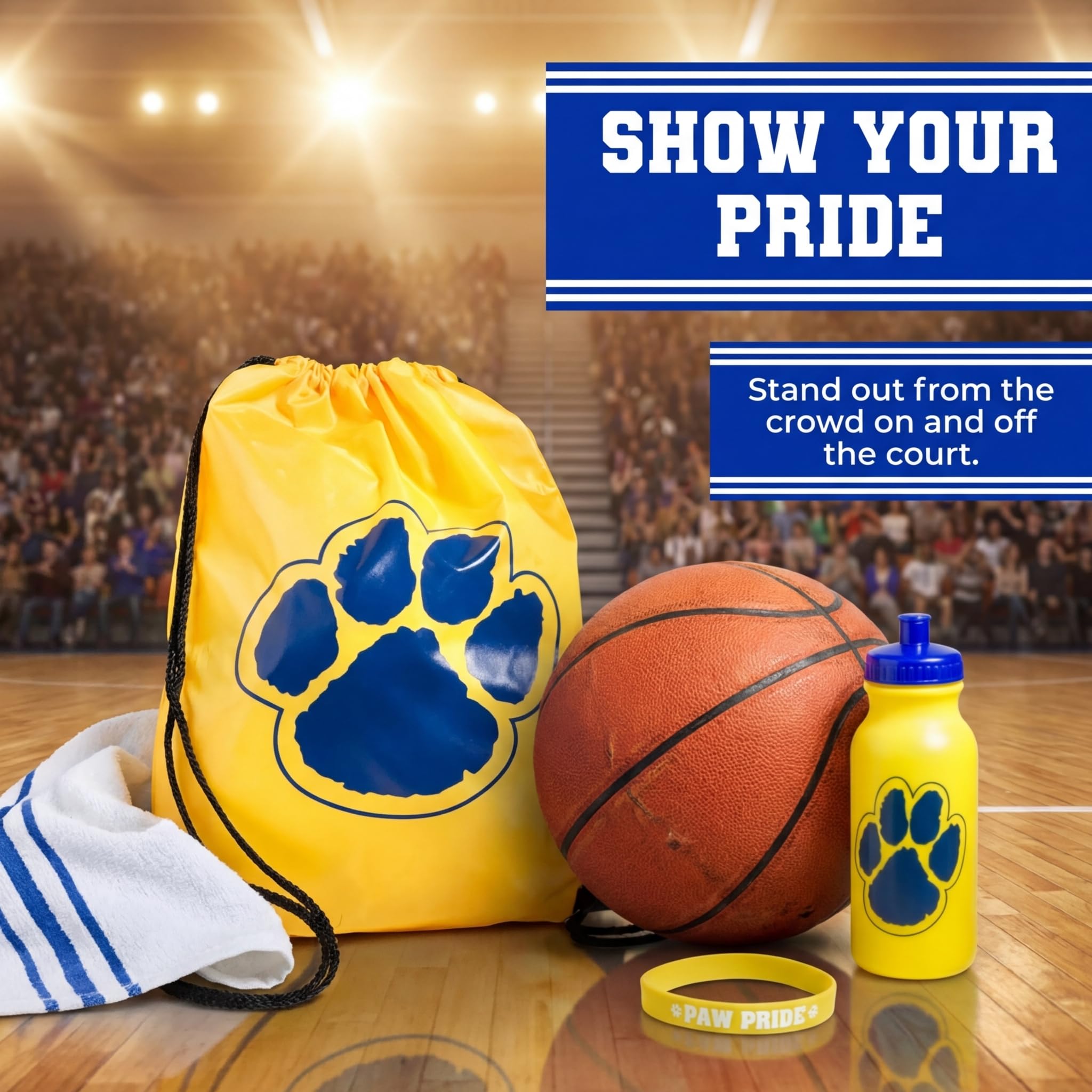 Gold/Blue Paw Accessories Set, Backpack, Water Bottle, Wristband - Image 2