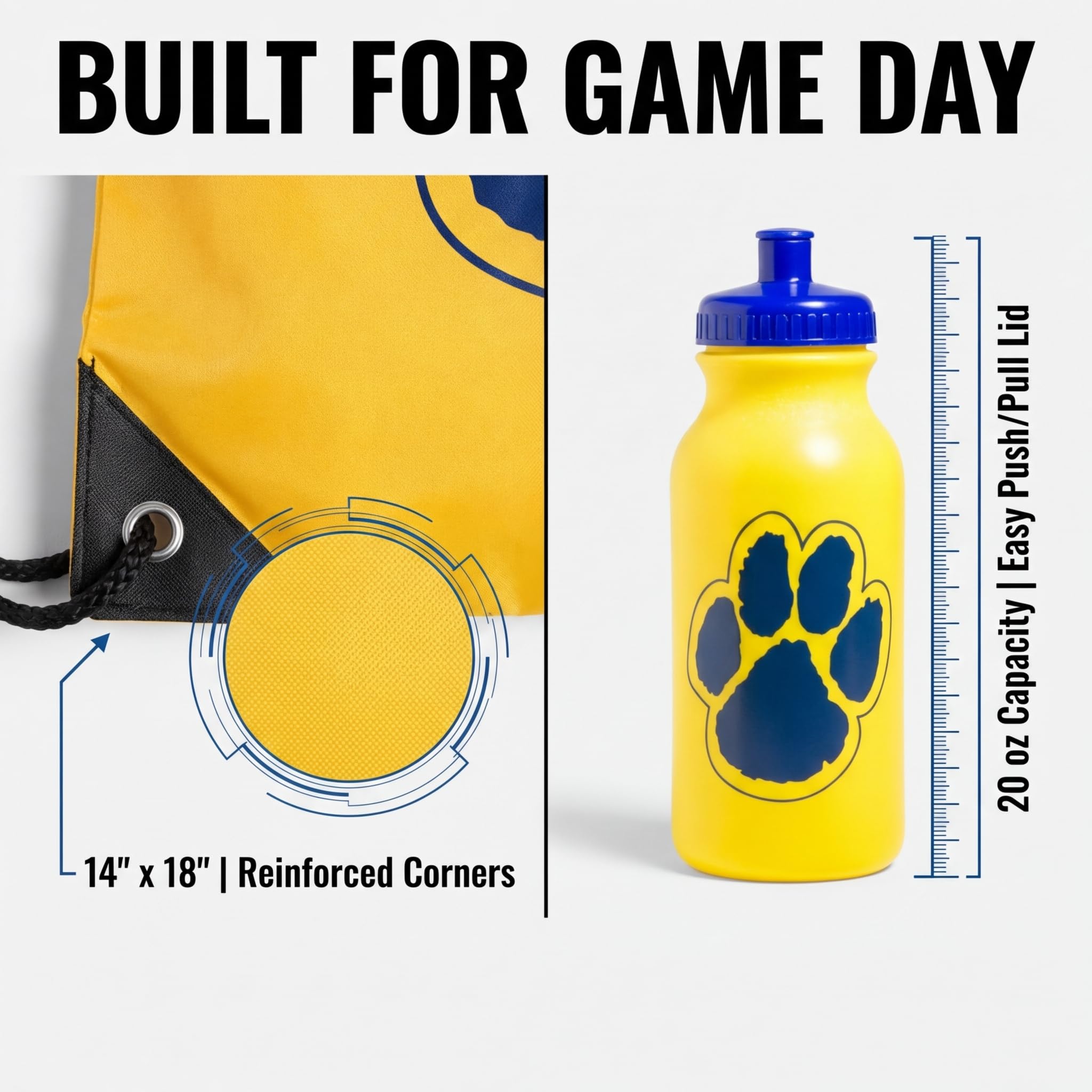 Gold/Blue Paw Accessories Set, Backpack, Water Bottle, Wristband - Image 3