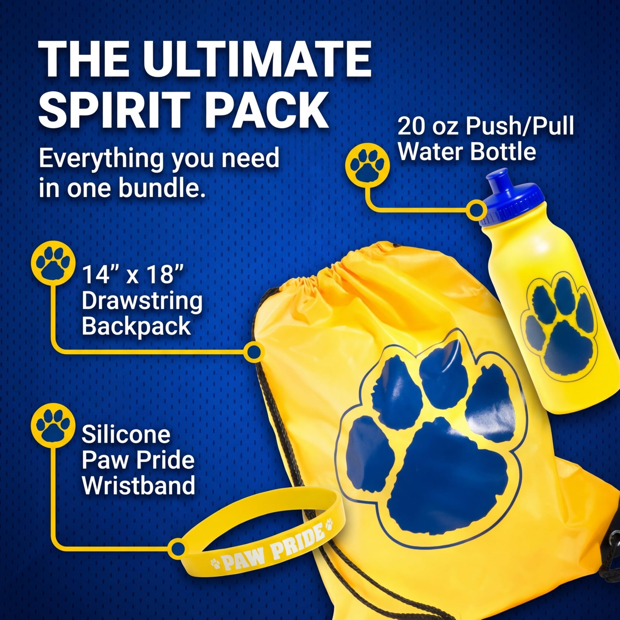 Gold/Blue Paw Accessories Set, Backpack, Water Bottle, Wristband - Image 4