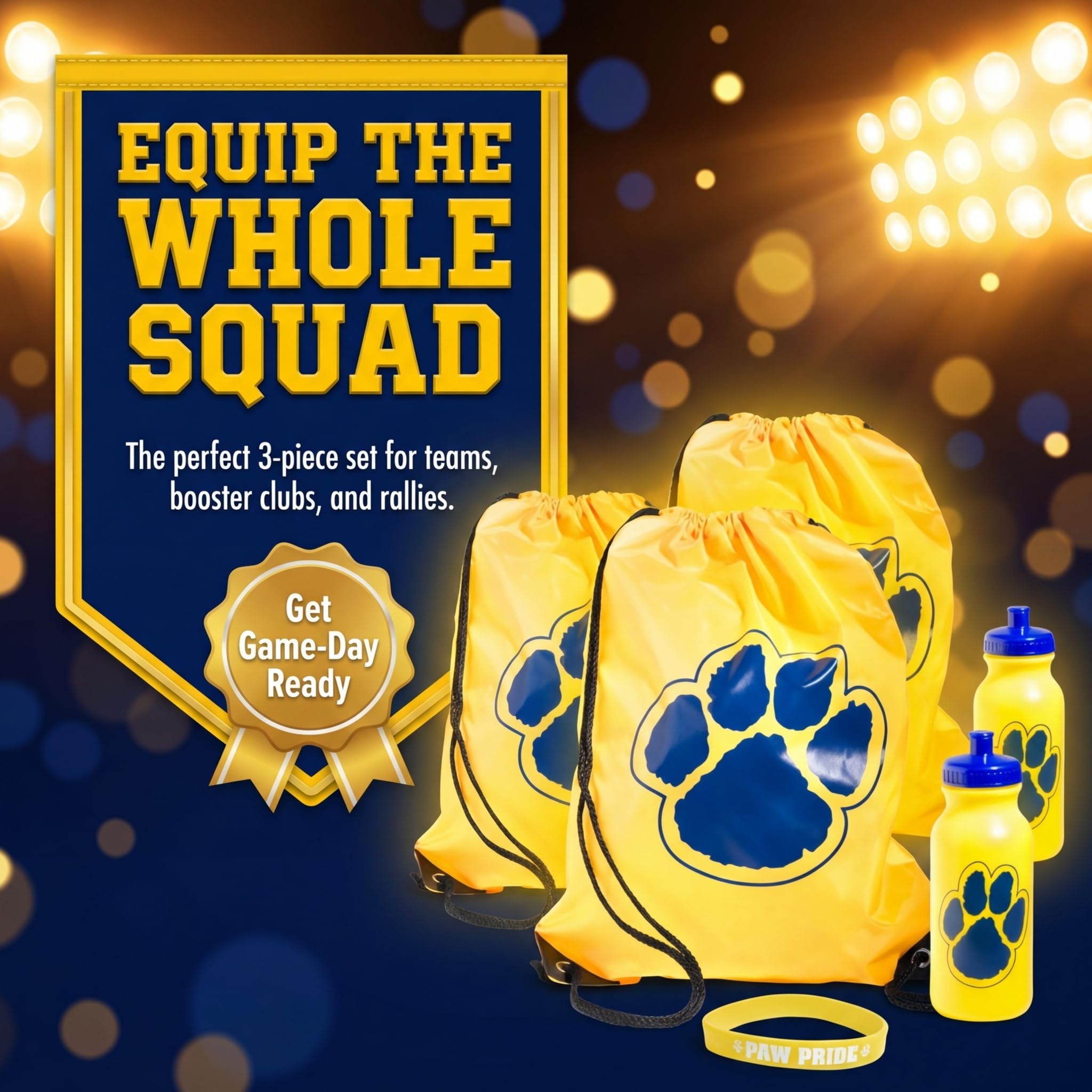 Gold/Blue Paw Accessories Set, Backpack, Water Bottle, Wristband - Image 5