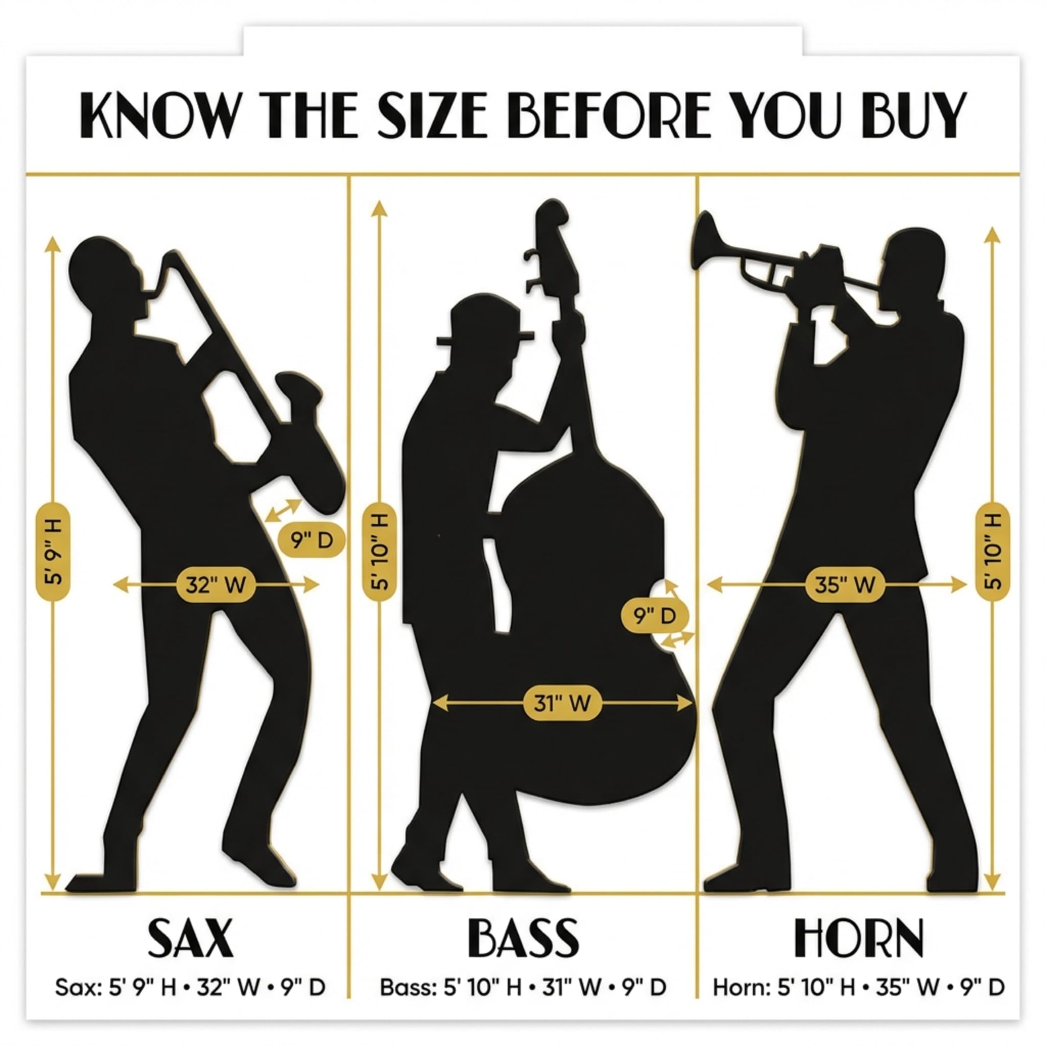 Jazz Band Members Cardboard Standup Silhouette, Set of 3 - Image 3