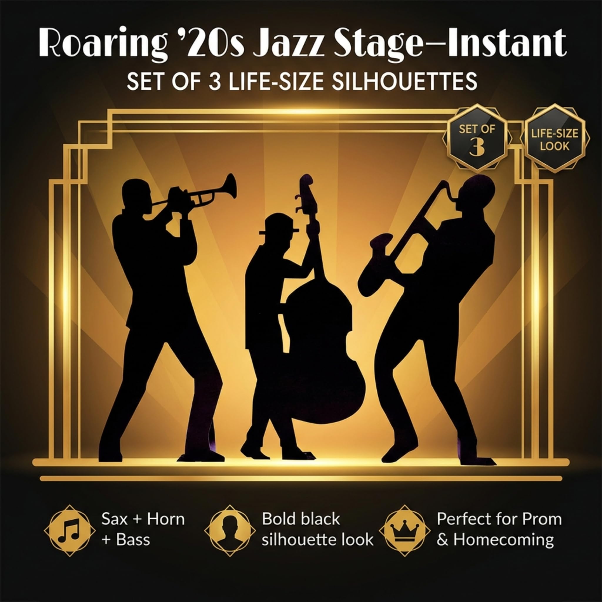 Jazz Band Members Cardboard Standup Silhouette, Set of 3 - Image 8