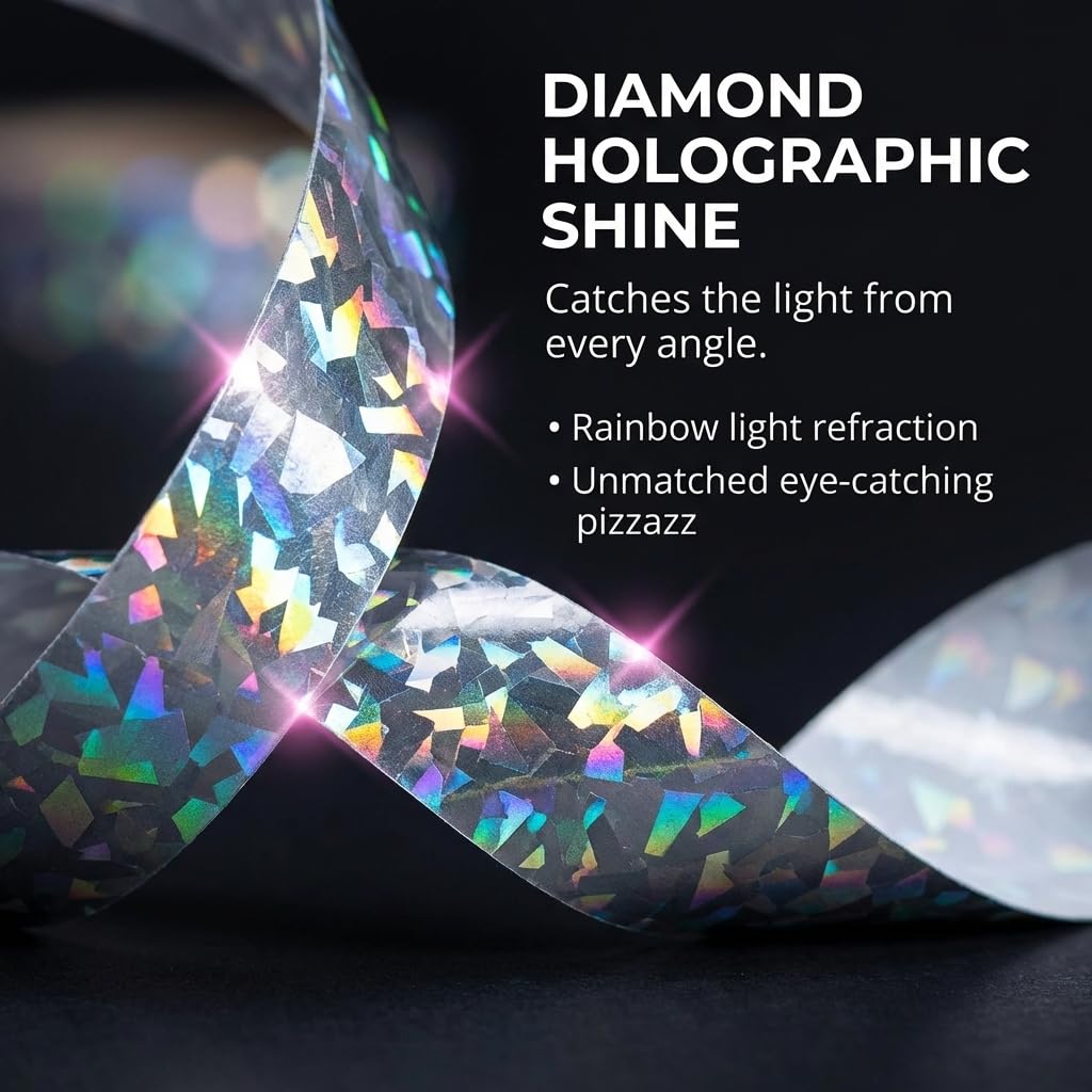 JTQJTQ Silver Diamond Holographic Streamer Roll, 1 Inch x 100 Feet c - Image 3
