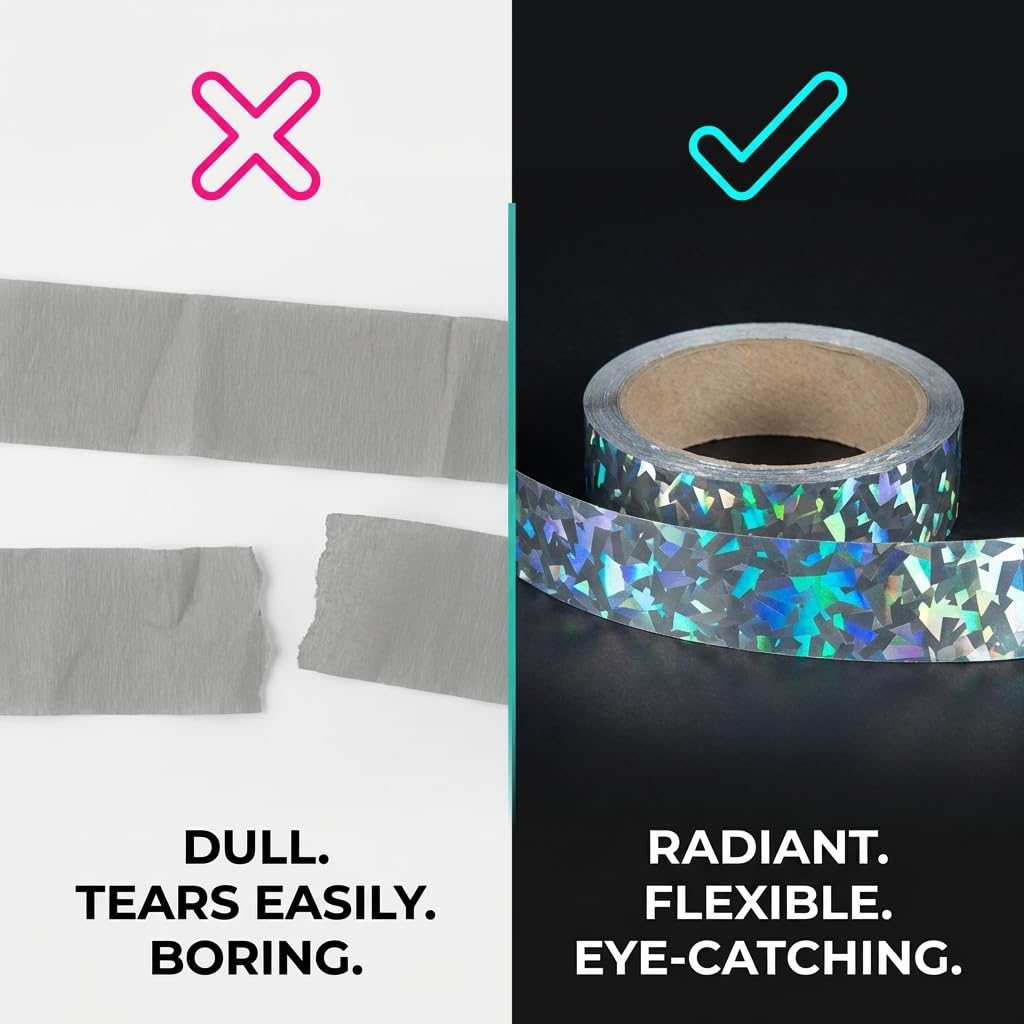 JTQJTQ Silver Diamond Holographic Streamer Roll, 1 Inch x 100 Feet c - Image 7