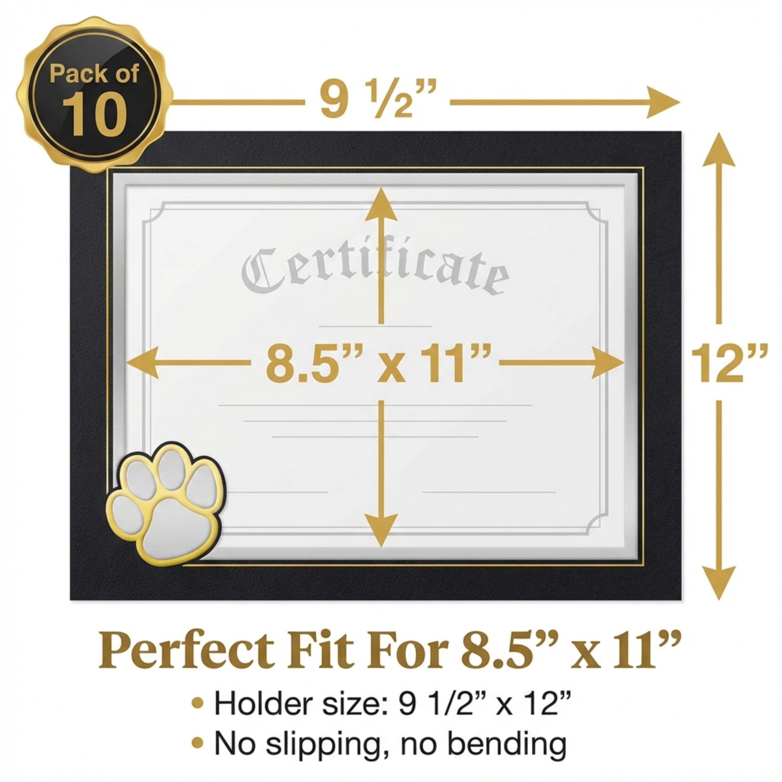 PaperDirect Paw Mascot Emblem Certificate Jackets, 9 Inches x 12 Inches Folded, Black with Gold Foil, Certificate Cover for School, Work, Diplomas, Graduation & Awards, Certificate Holder, 10 Count - Image 7