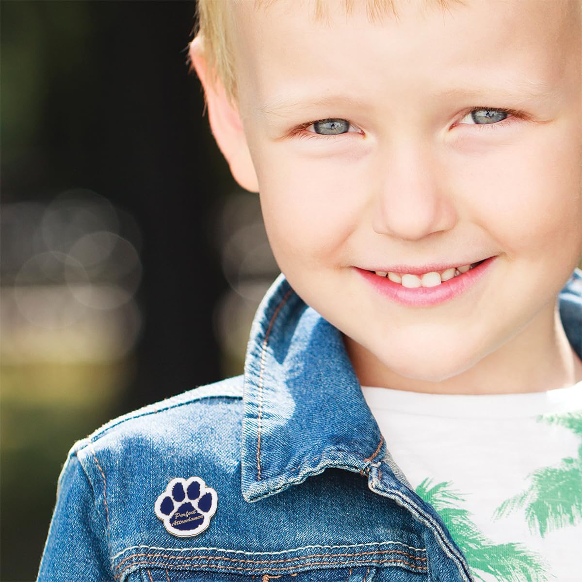 Perfect Attendance Paw Print Blue Glitter Award Pin - Image 2