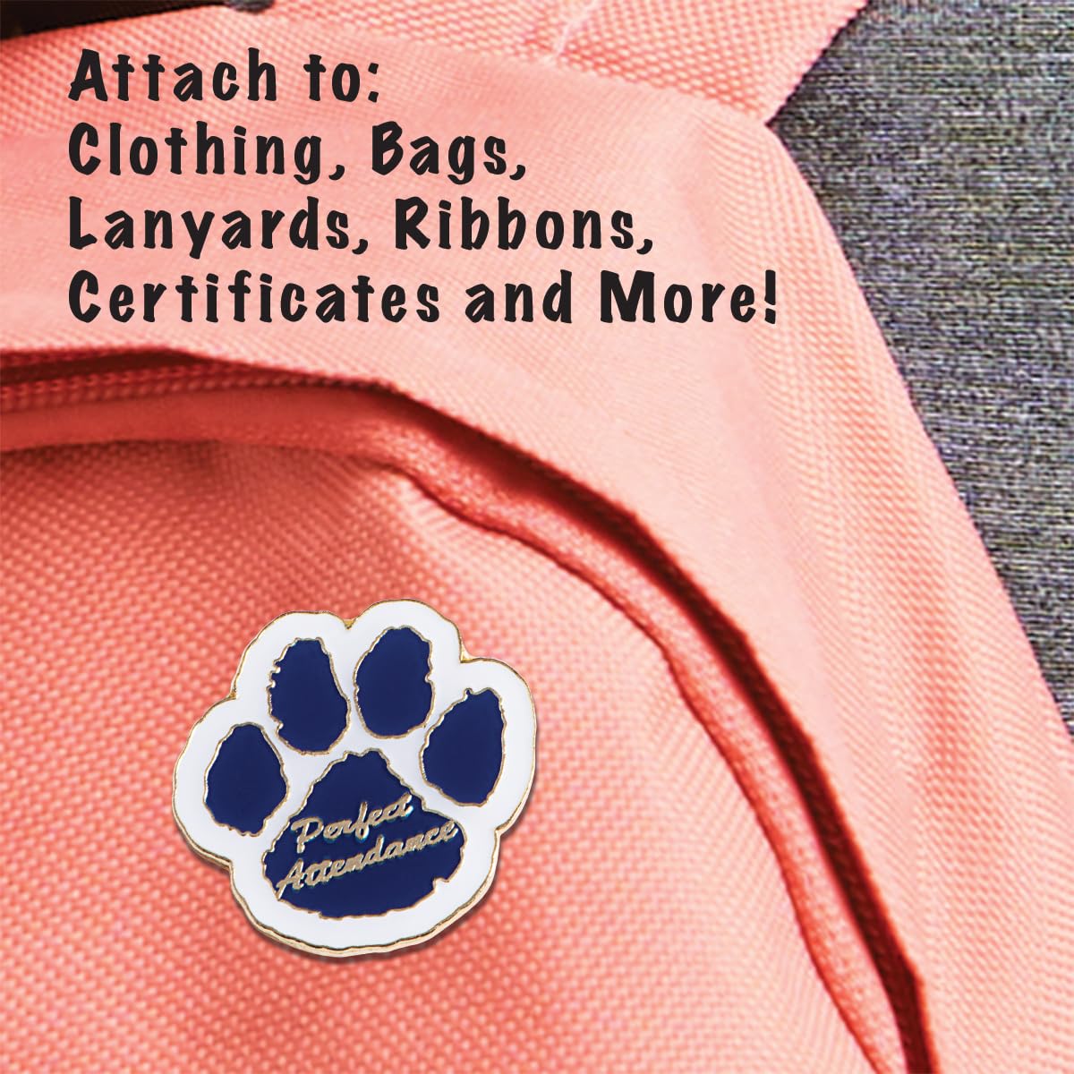 Perfect Attendance Paw Print Blue Glitter Award Pin - Image 3