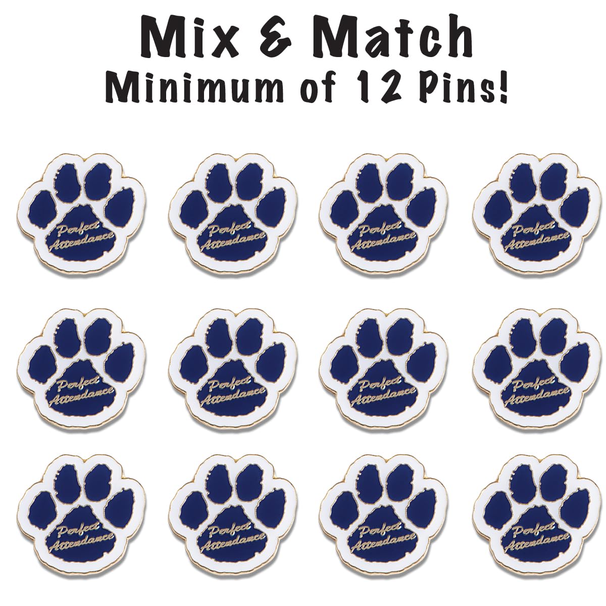 Perfect Attendance Paw Print Blue Glitter Award Pin - Image 7