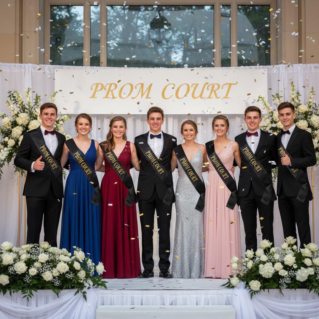 Prom Court Black Satin Sash with Gold Foil, 3.75" x 62" Prom Royalty Sash for Prince Princess Coronation, Prom Night Accessories for High School Court & Formal Events - Image 2