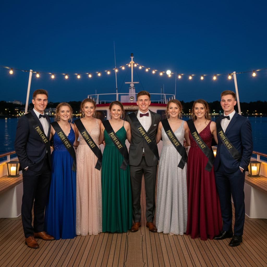 Prom Court Black Satin Sash with Gold Foil, 3.75" x 62" Prom Royalty Sash for Prince Princess Coronation, Prom Night Accessories for High School Court & Formal Events - Image 3