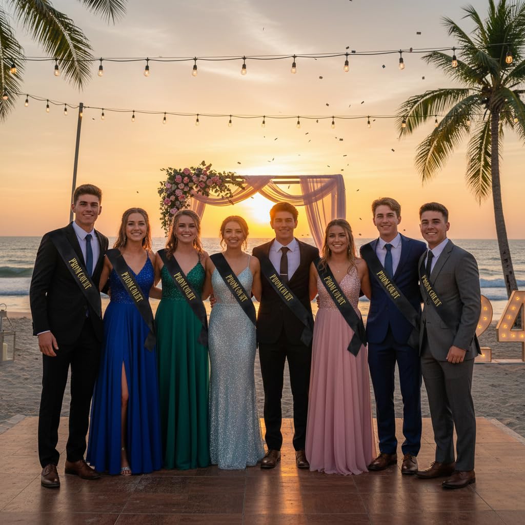Prom Court Black Satin Sash with Gold Foil, 3.75" x 62" Prom Royalty Sash for Prince Princess Coronation, Prom Night Accessories for High School Court & Formal Events - Image 4
