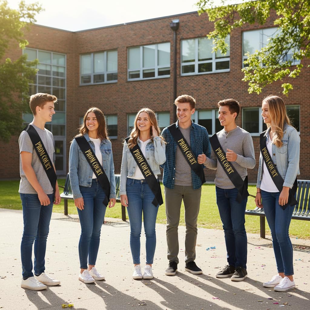Prom Court Black Satin Sash with Gold Foil, 3.75" x 62" Prom Royalty Sash for Prince Princess Coronation, Prom Night Accessories for High School Court & Formal Events - Image 6
