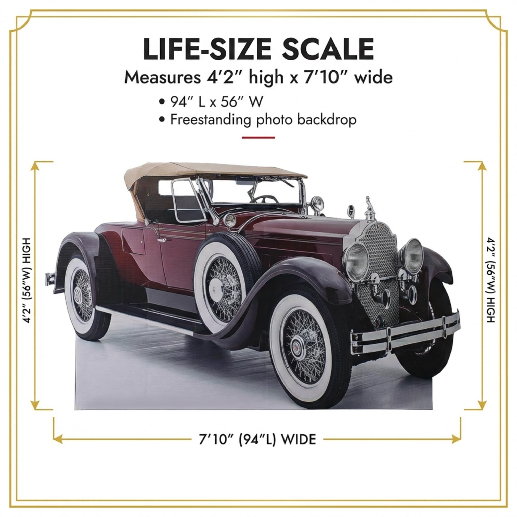 Red Classic Car Life-Size Cutout 1920s Event Decoration - Image 2