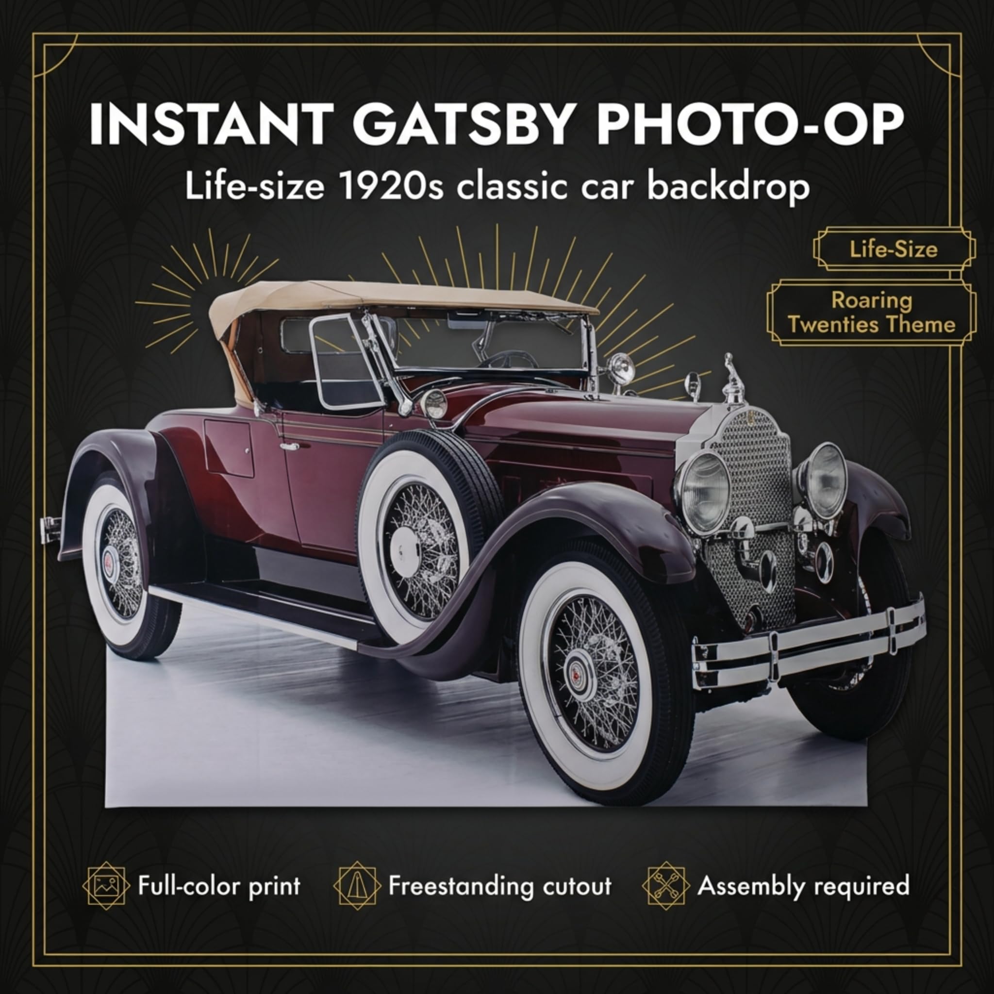 Red Classic Car Life-Size Cutout 1920s Event Decoration - Image 4