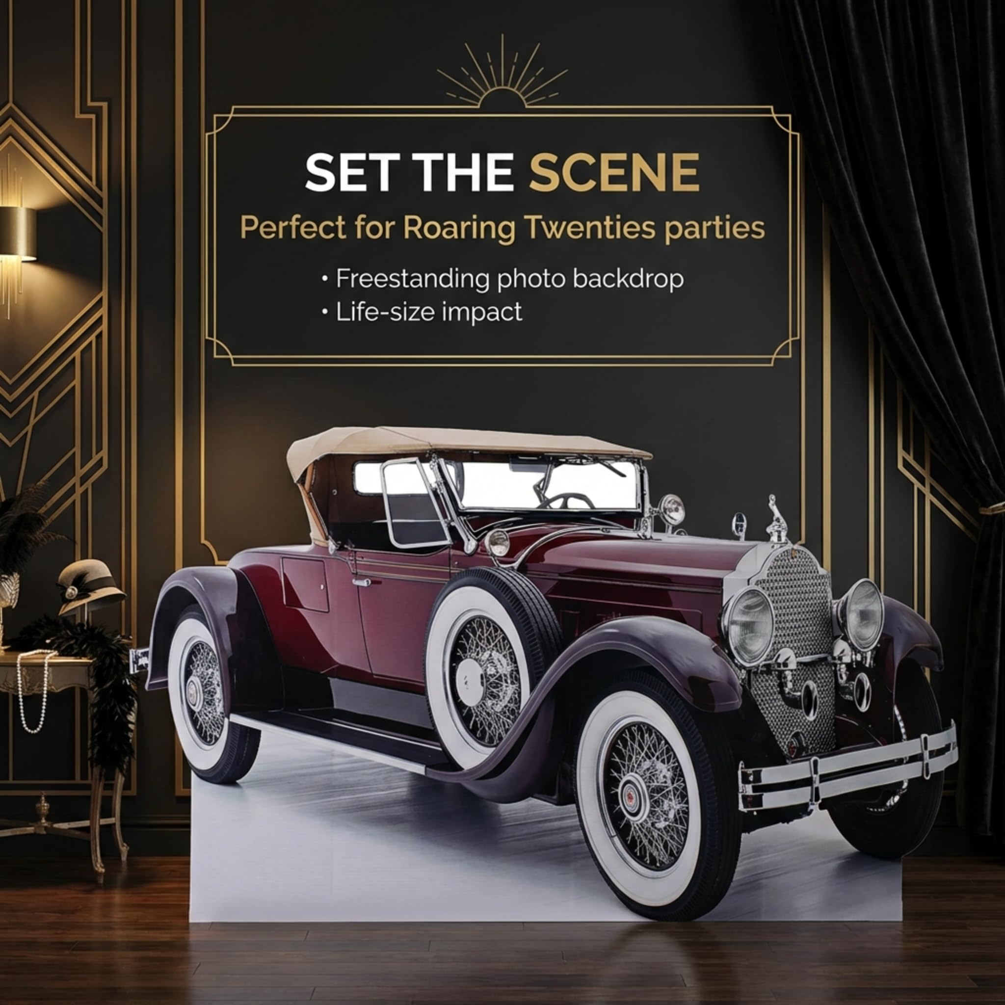 Red Classic Car Life-Size Cutout 1920s Event Decoration - Image 5