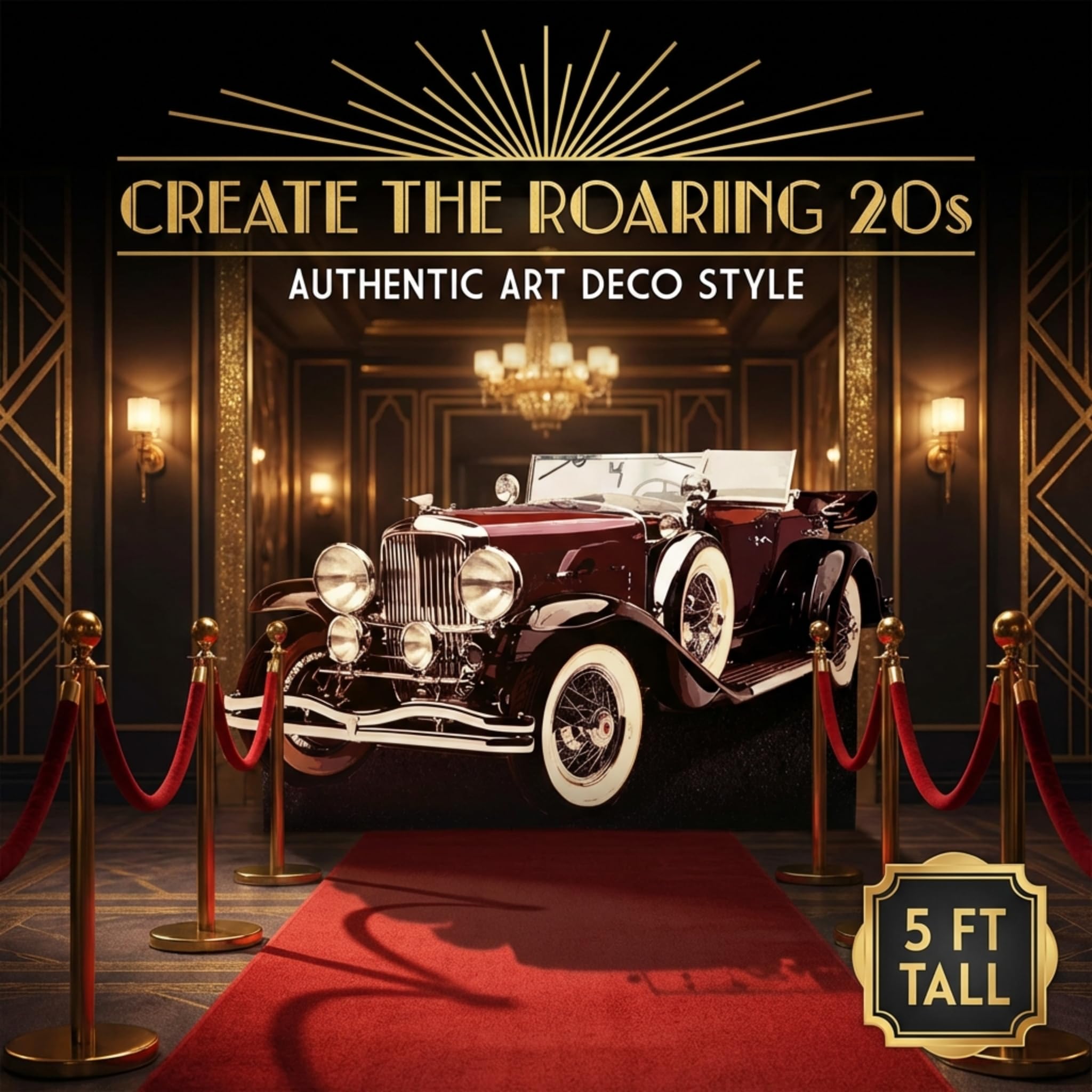 Red Gatsby Car Photo Prop Cardboard Cutout - 5' 1" high, 8' 11" Wide, and 9" deep - Image 5