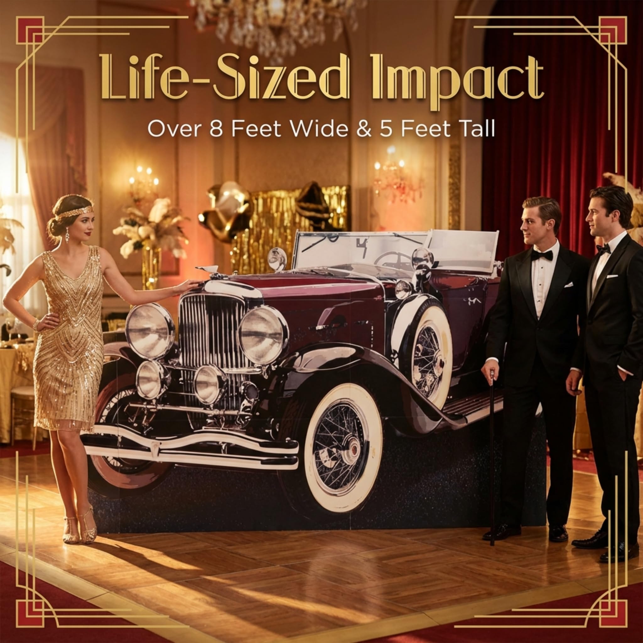 Red Gatsby Car Photo Prop Cardboard Cutout - 5' 1" high, 8' 11" Wide, and 9" deep - Image 6